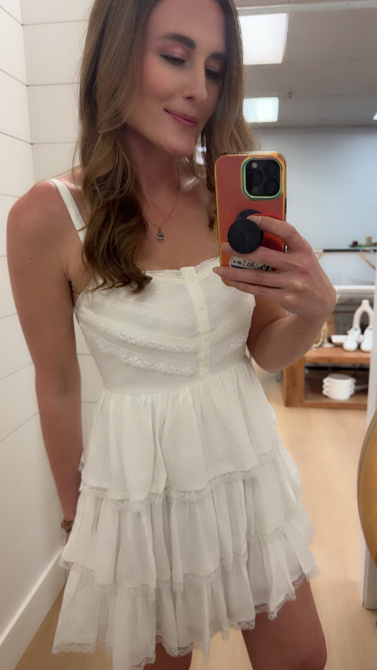 Tiered Ruffle Lace Mini Dress - White