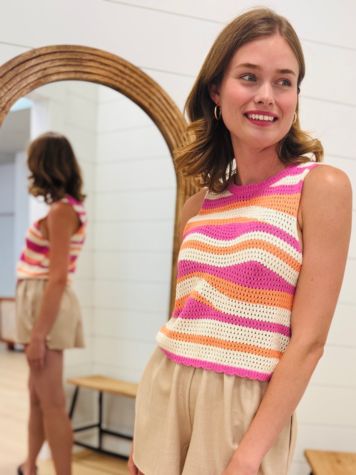 Multi Color Stripe Crochet Tank Top