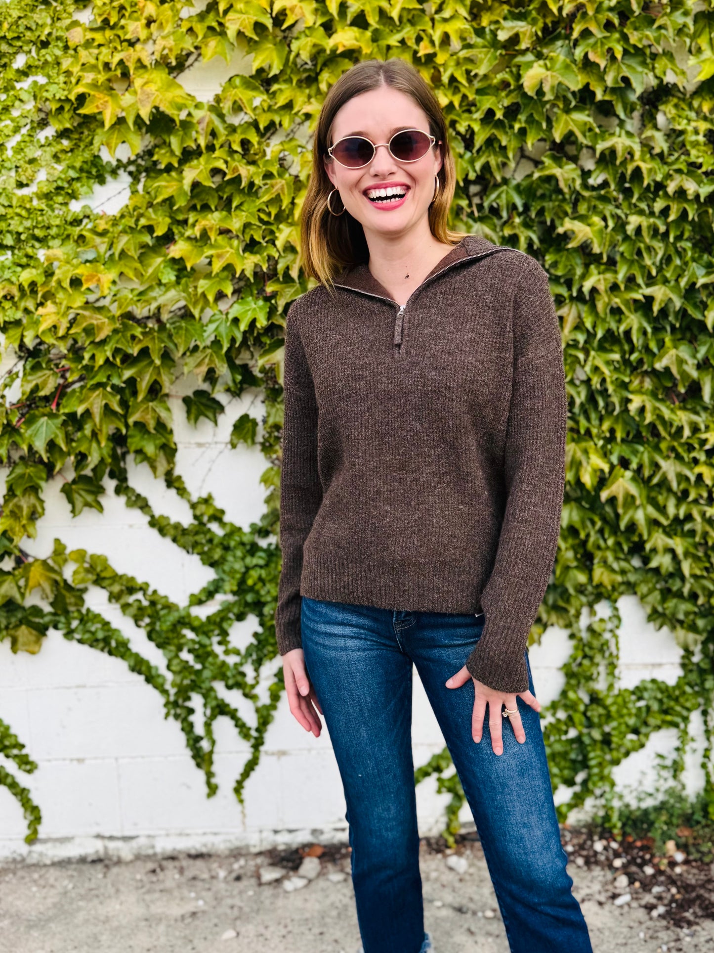 Brown Half Zip Pullover Sweater