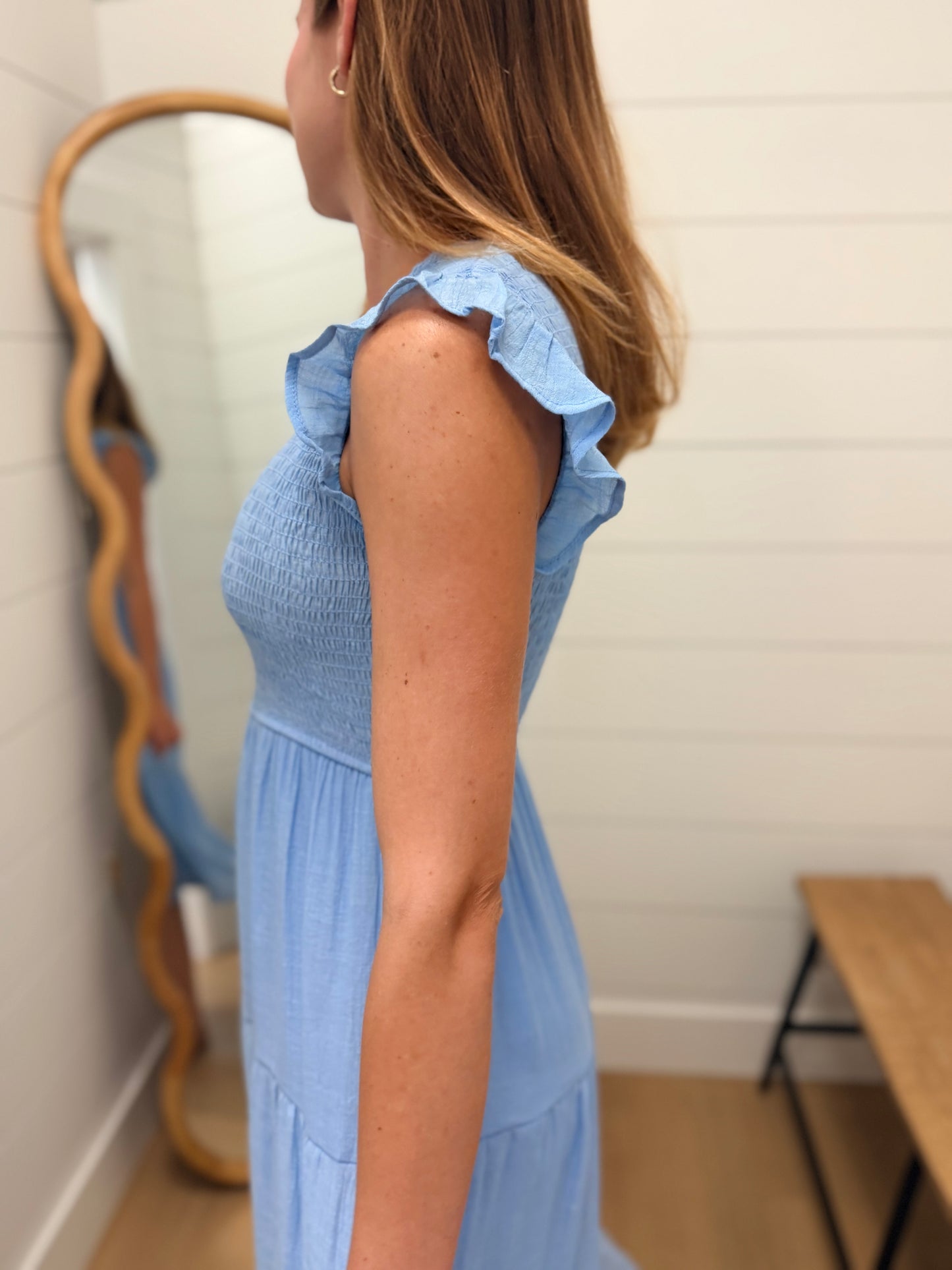 Tiered Smocked Short Sleeve Midi Dress