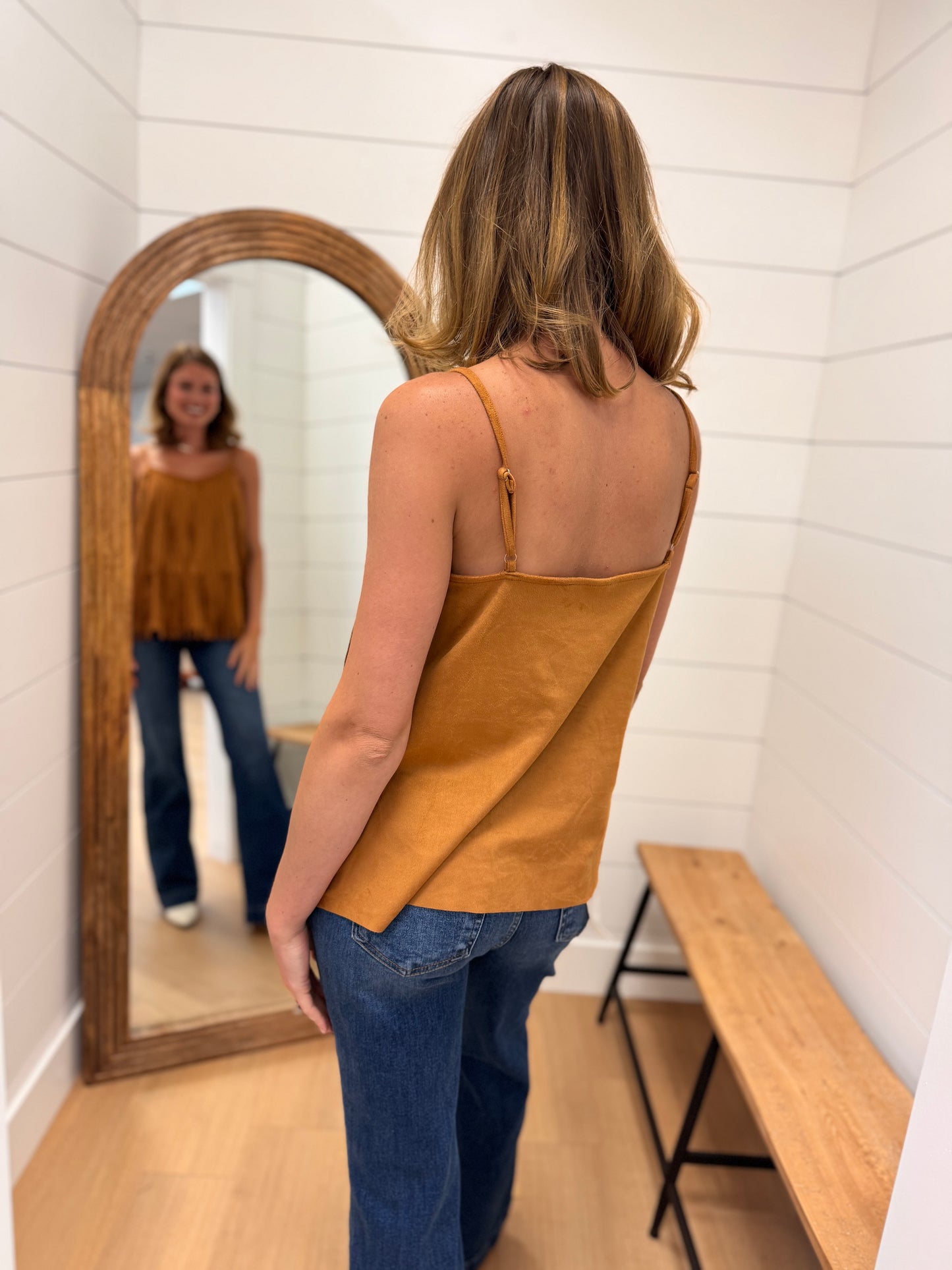 Layered Fringe Single Strap Suede Shirt - Camel SM-3XL