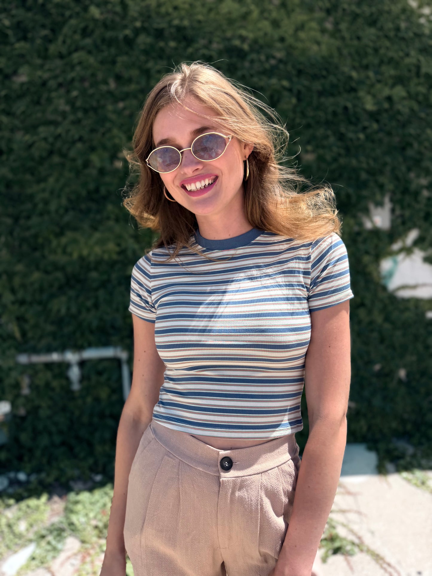 Striped Rayon Ribbed Crop Tee