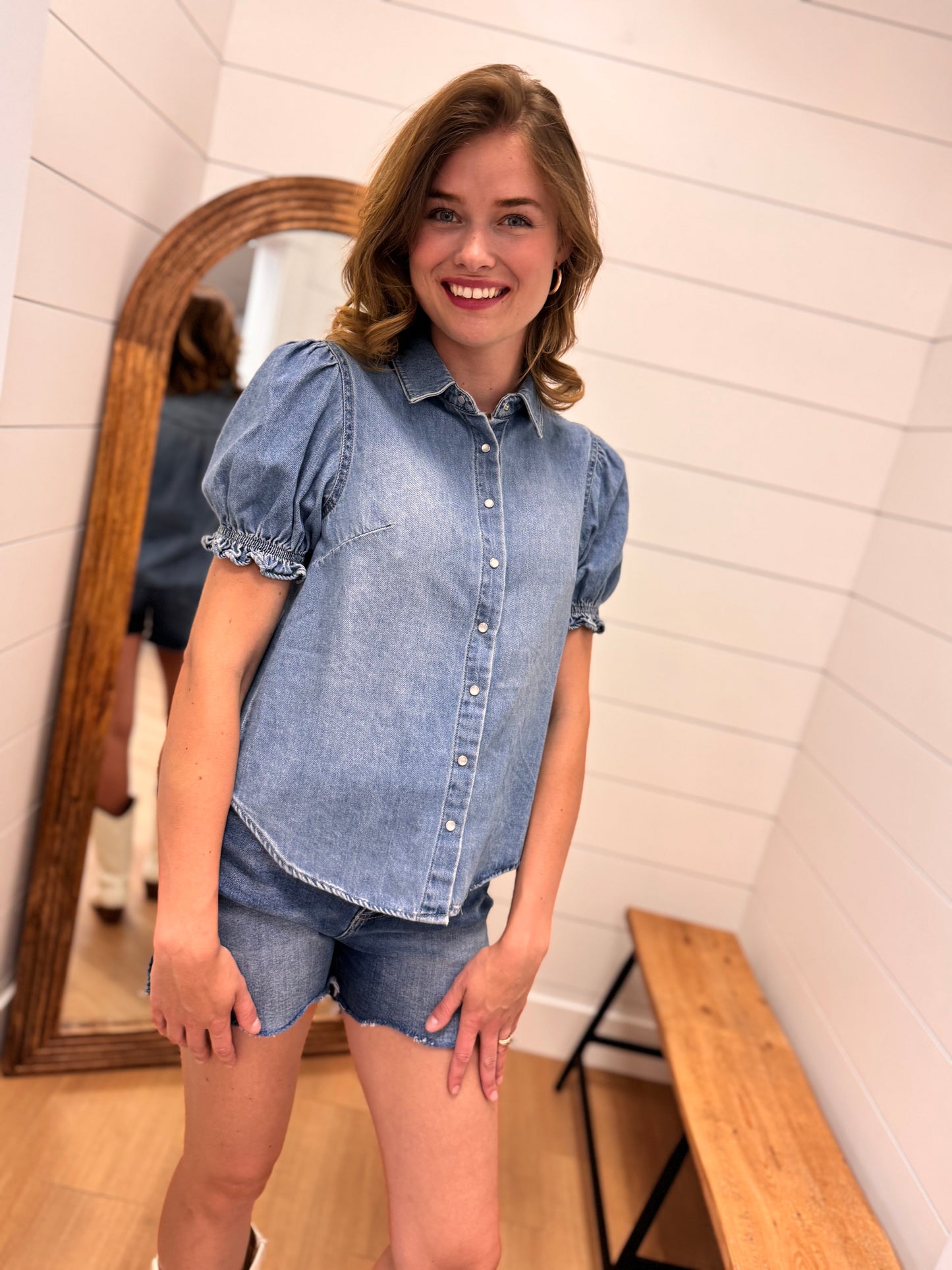 Puff Sleeve Denim Shirt