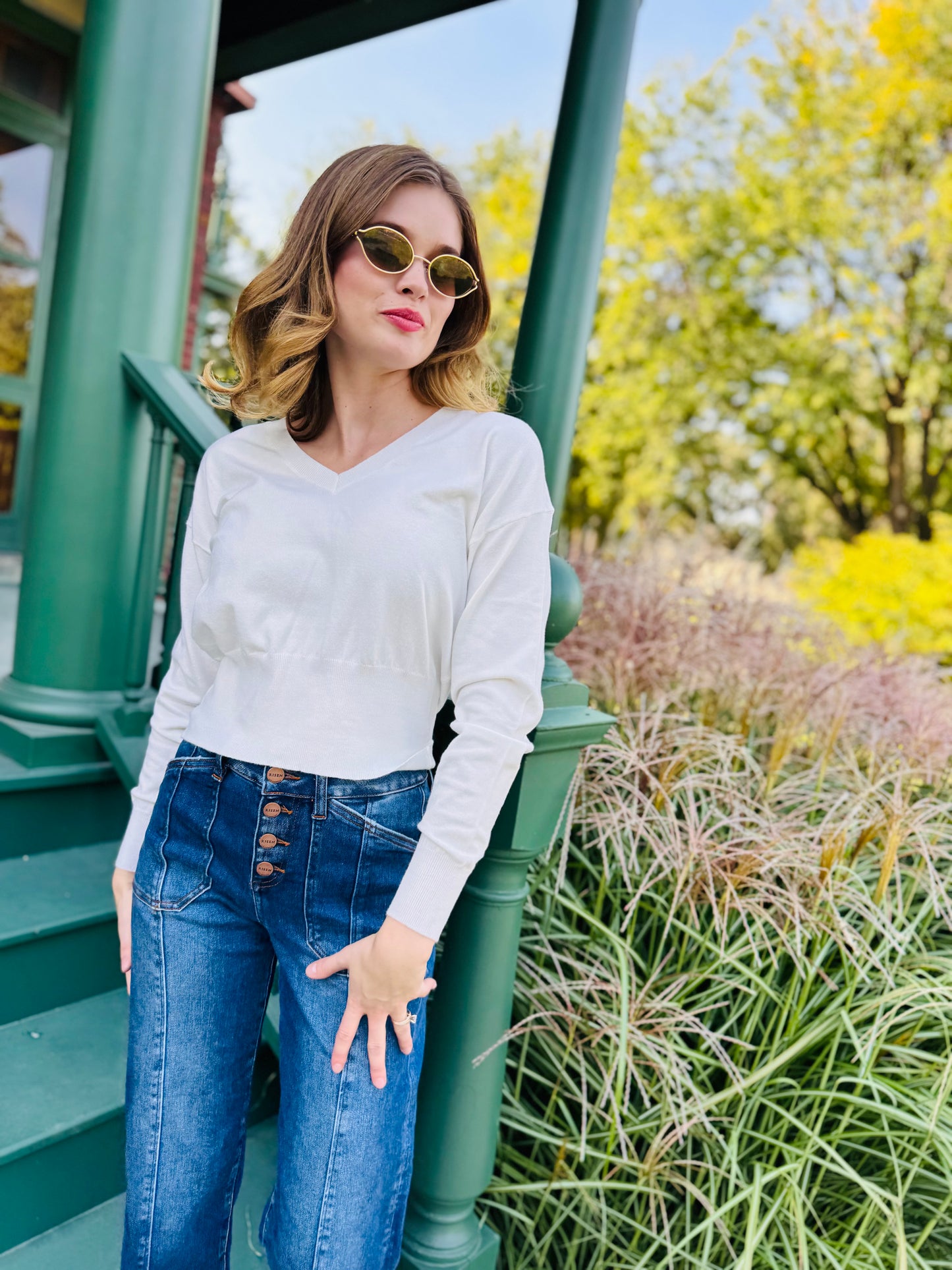 Long Sleeved V-neck Basic Sweater - Dreamers