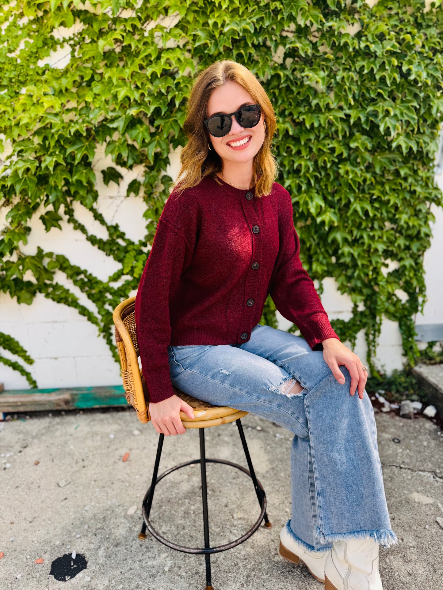 Button Down Long Sleeve Knit Cardigan