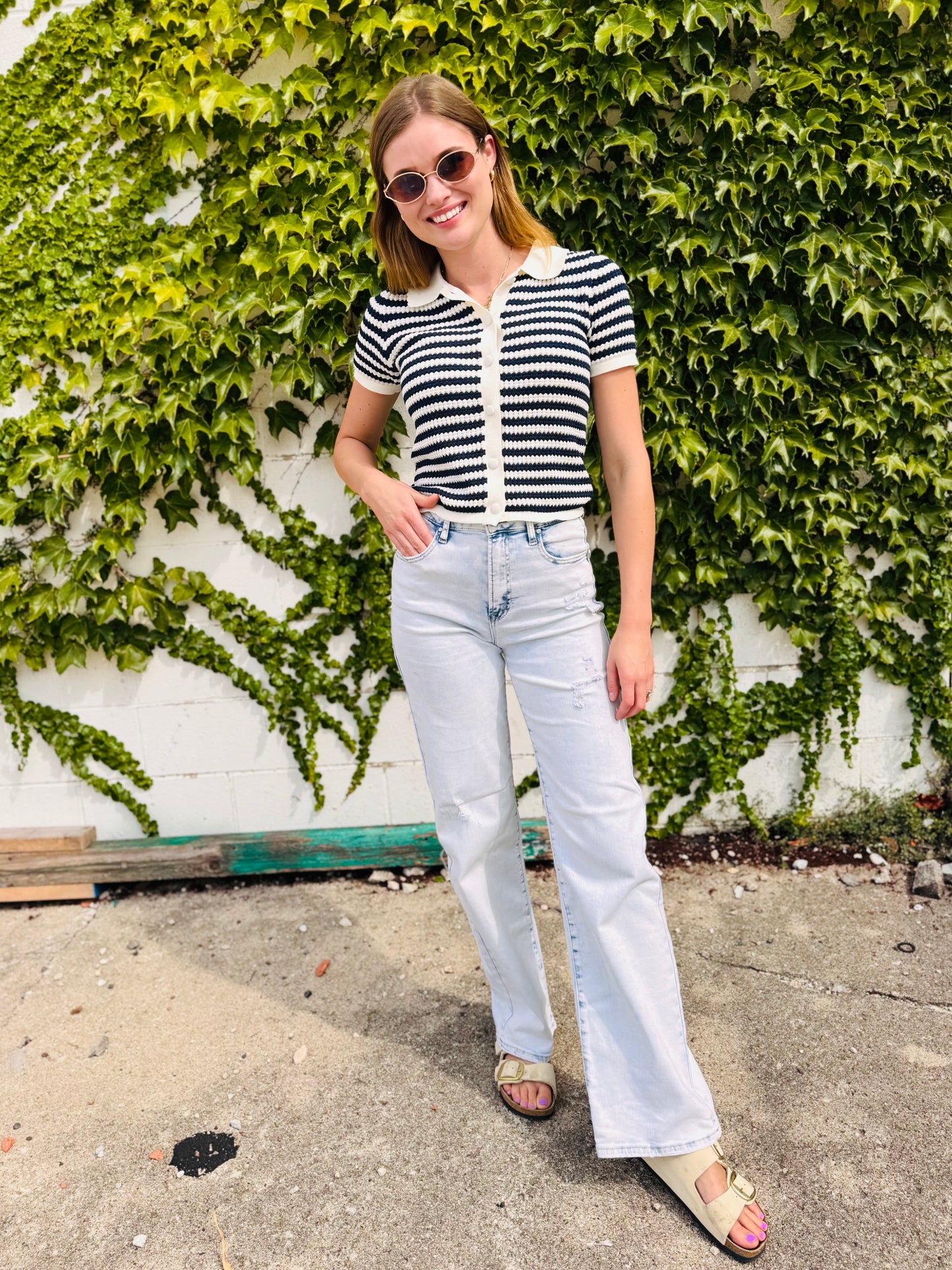 Acid Wash Wide Leg Jeans - Risen