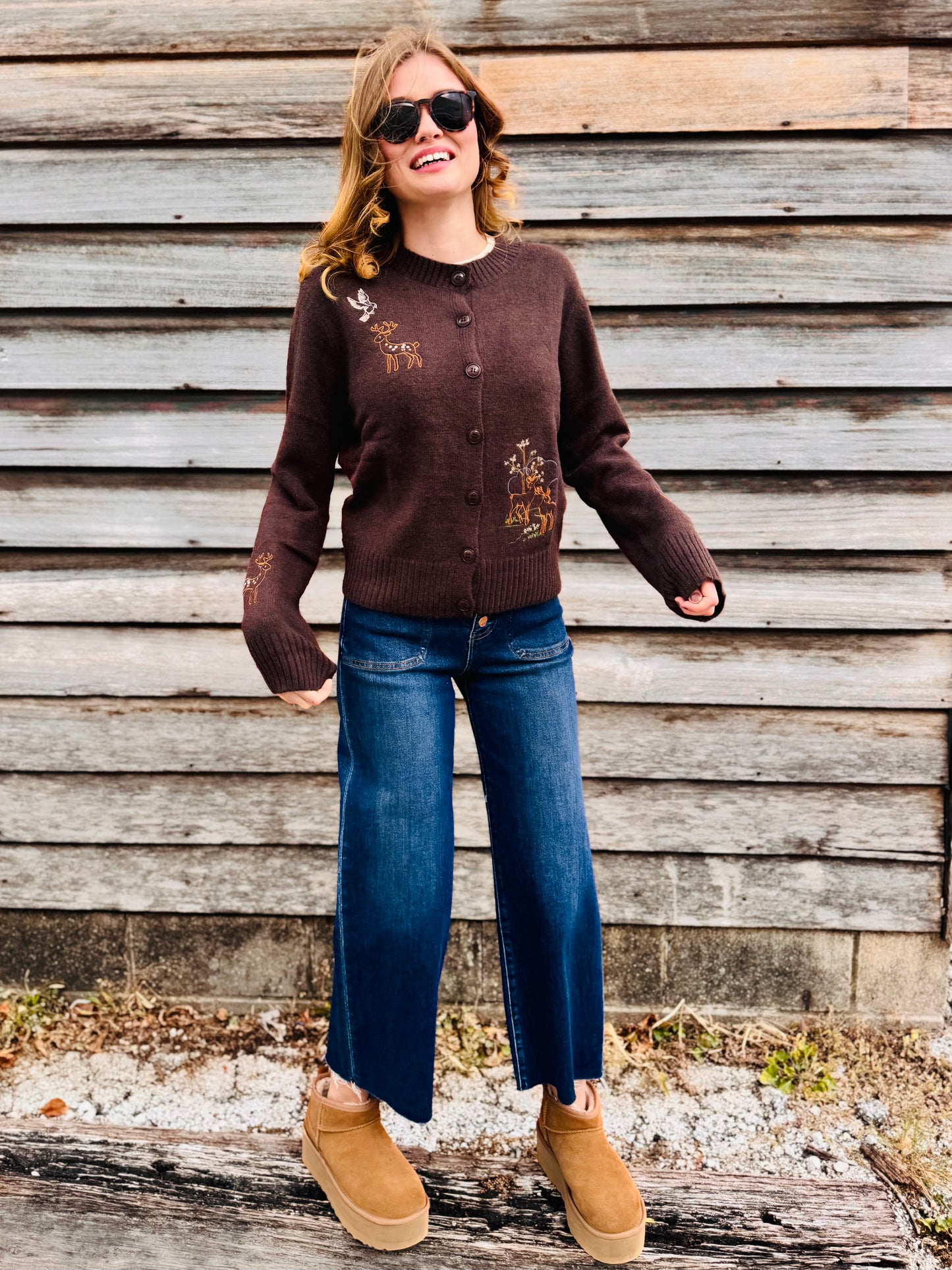 Animal Embroidery Detail Button Down Knit Cardigan