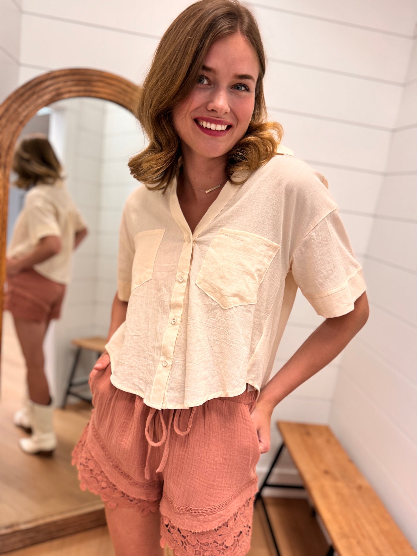 Relaxed Fit Button Down Top