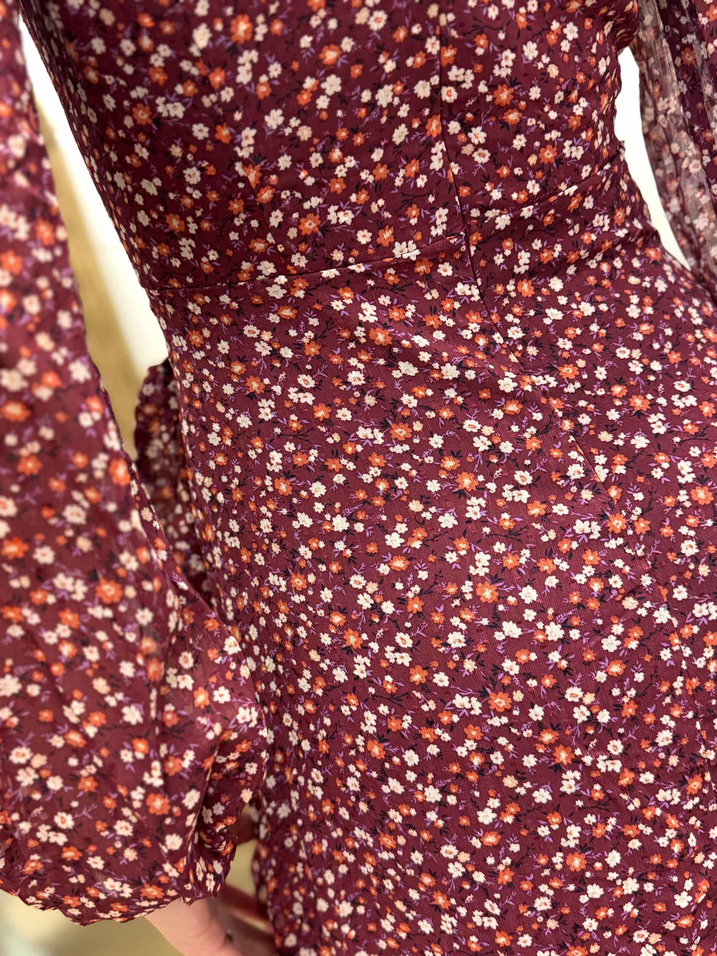 Burgundy Floral Wrap Dress