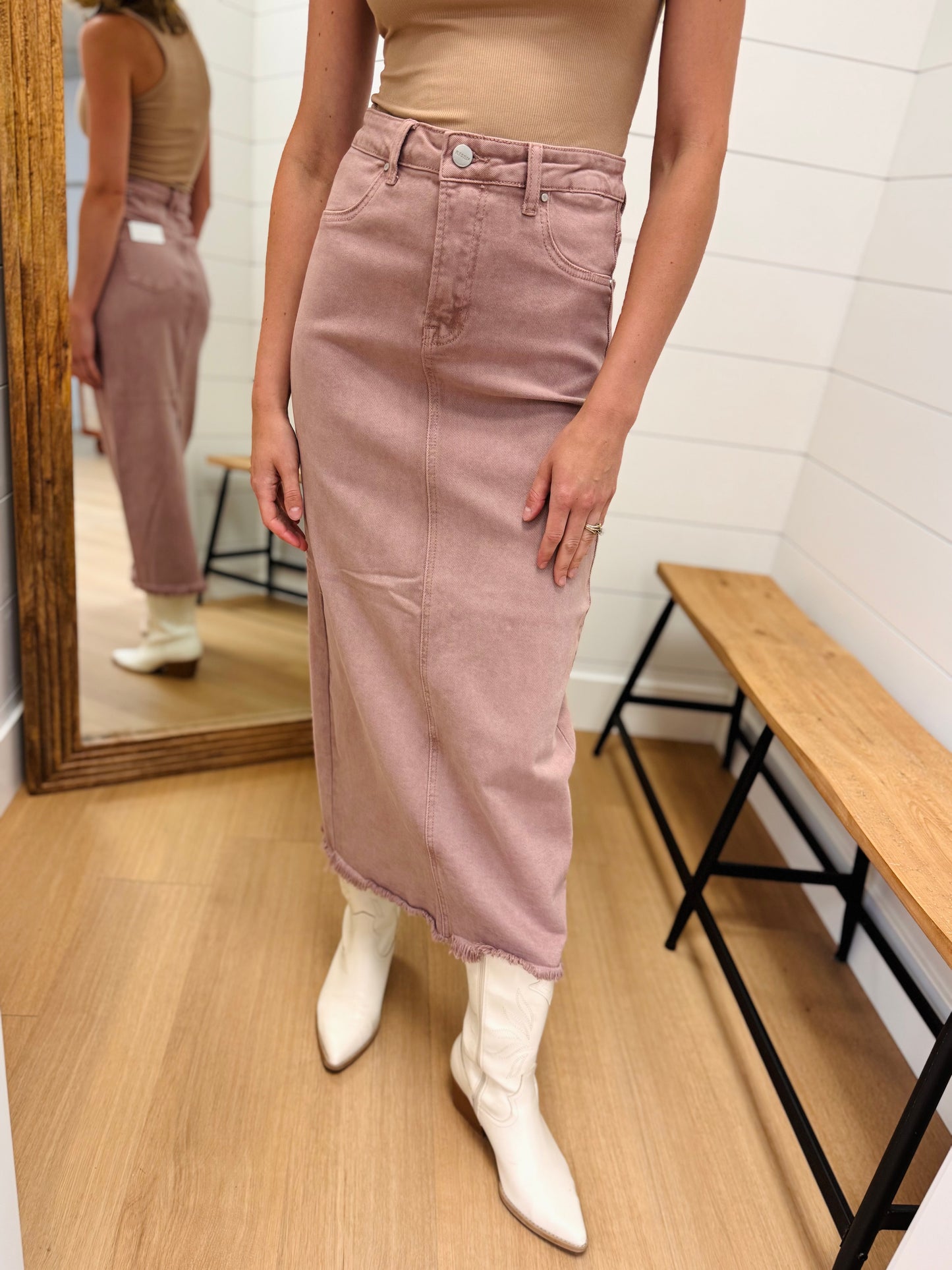 High Rise Front Opening Maxi Skirt - Risen