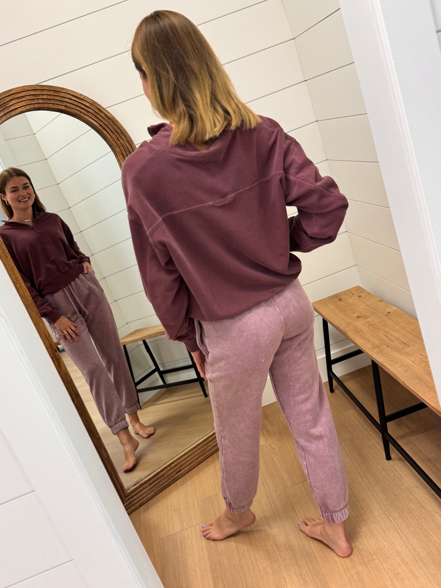 Vintage Washed Half Zip Pullover - Eggplant
