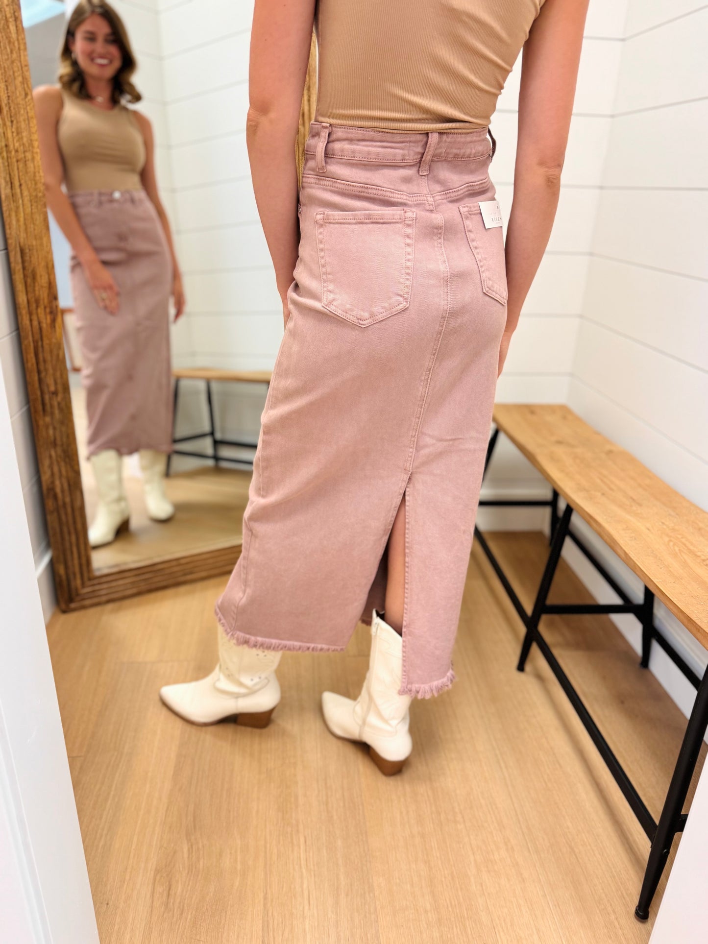 High Rise Front Opening Maxi Skirt - Risen
