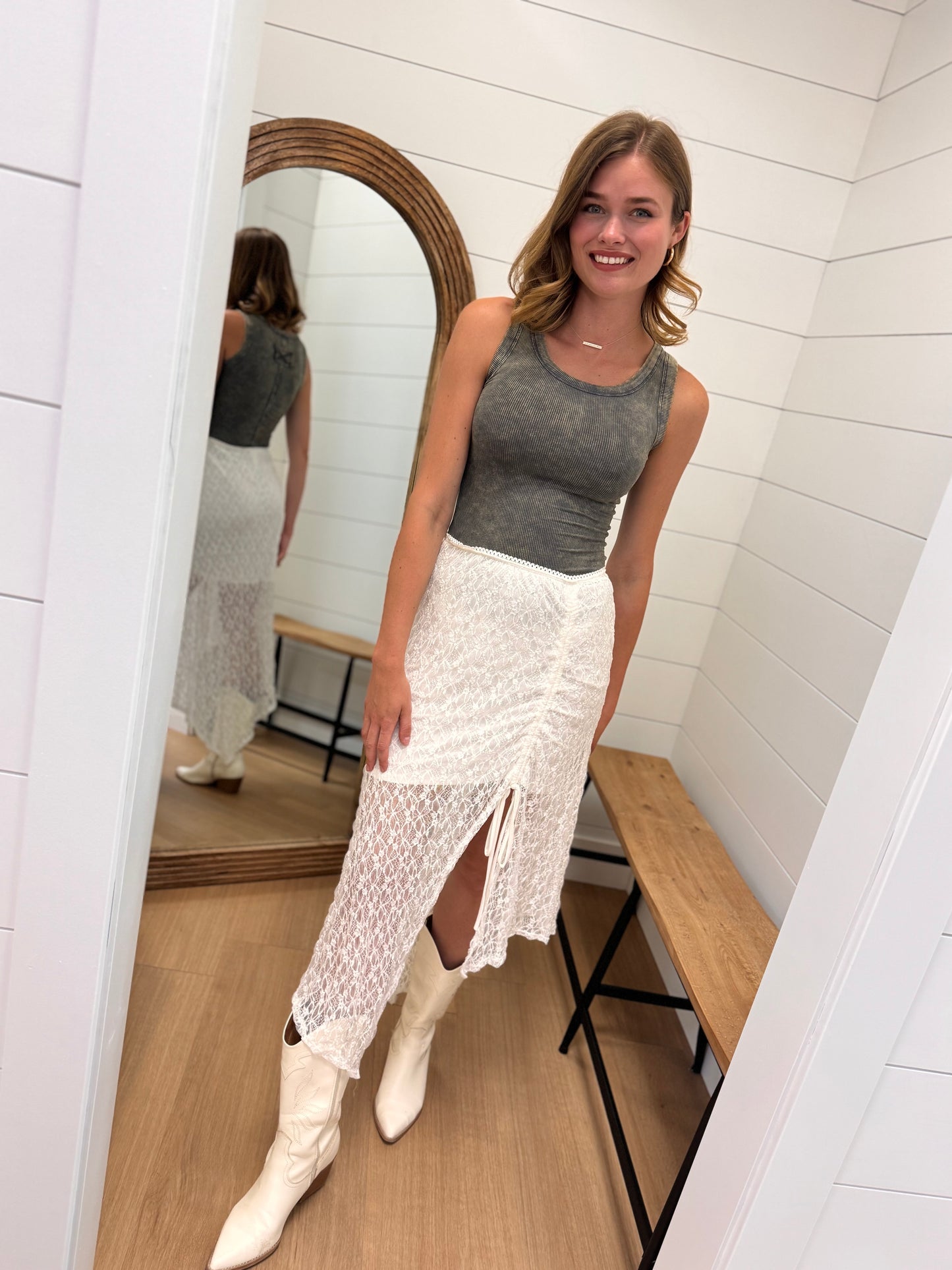 Ribbed Scoop Neck Tank Top - Ash Grey