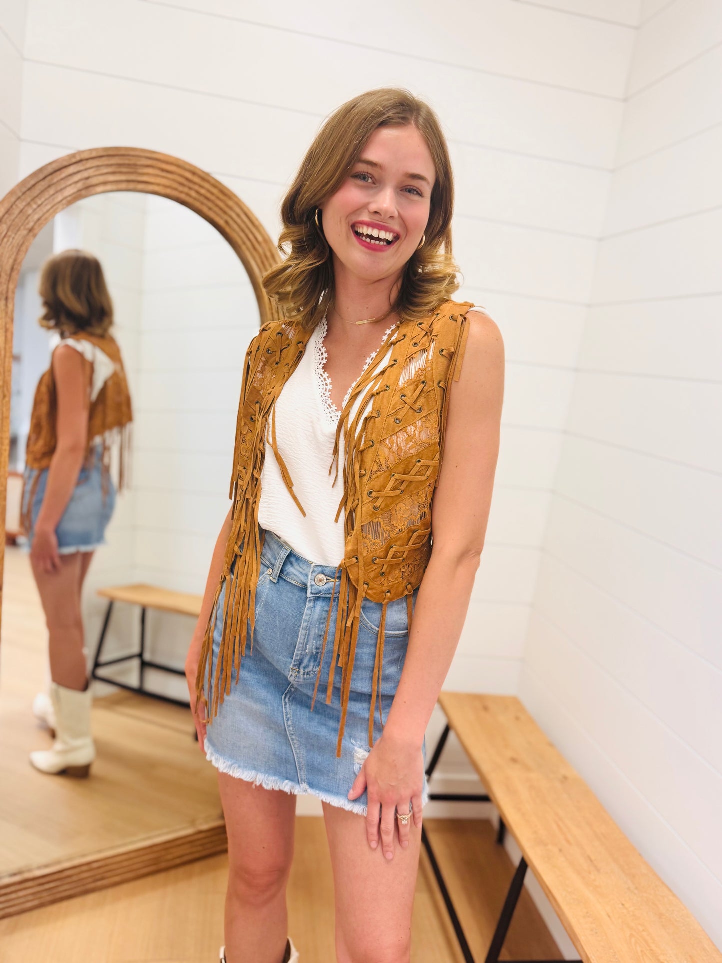 Suede Open Front Vest, SM-3XL (Camel)