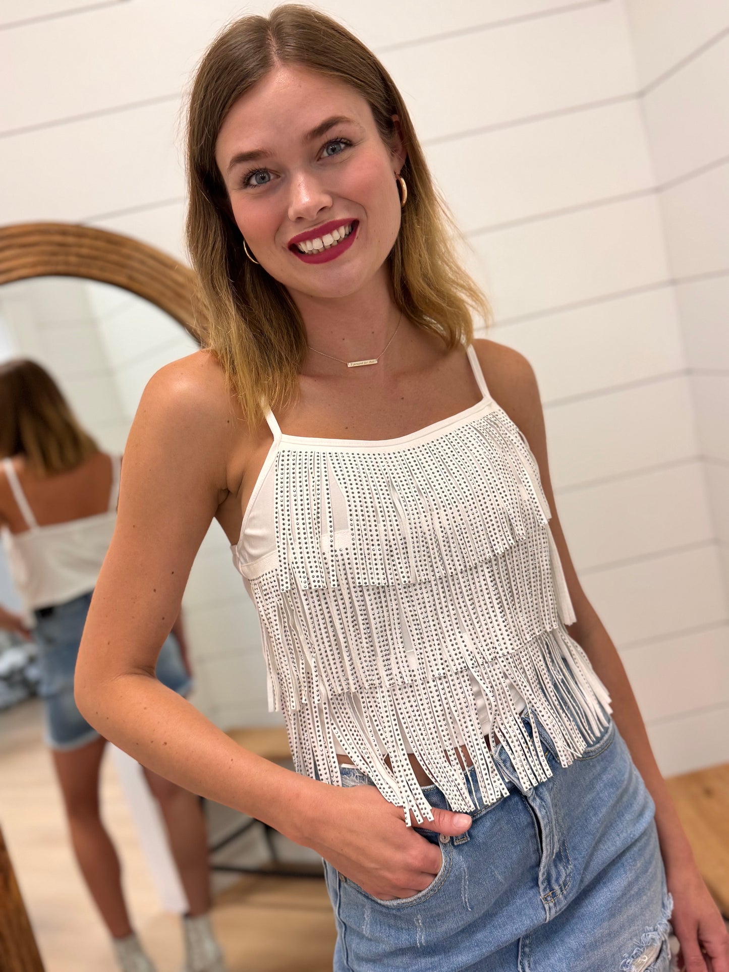 Fringe Crop Top with Sequins