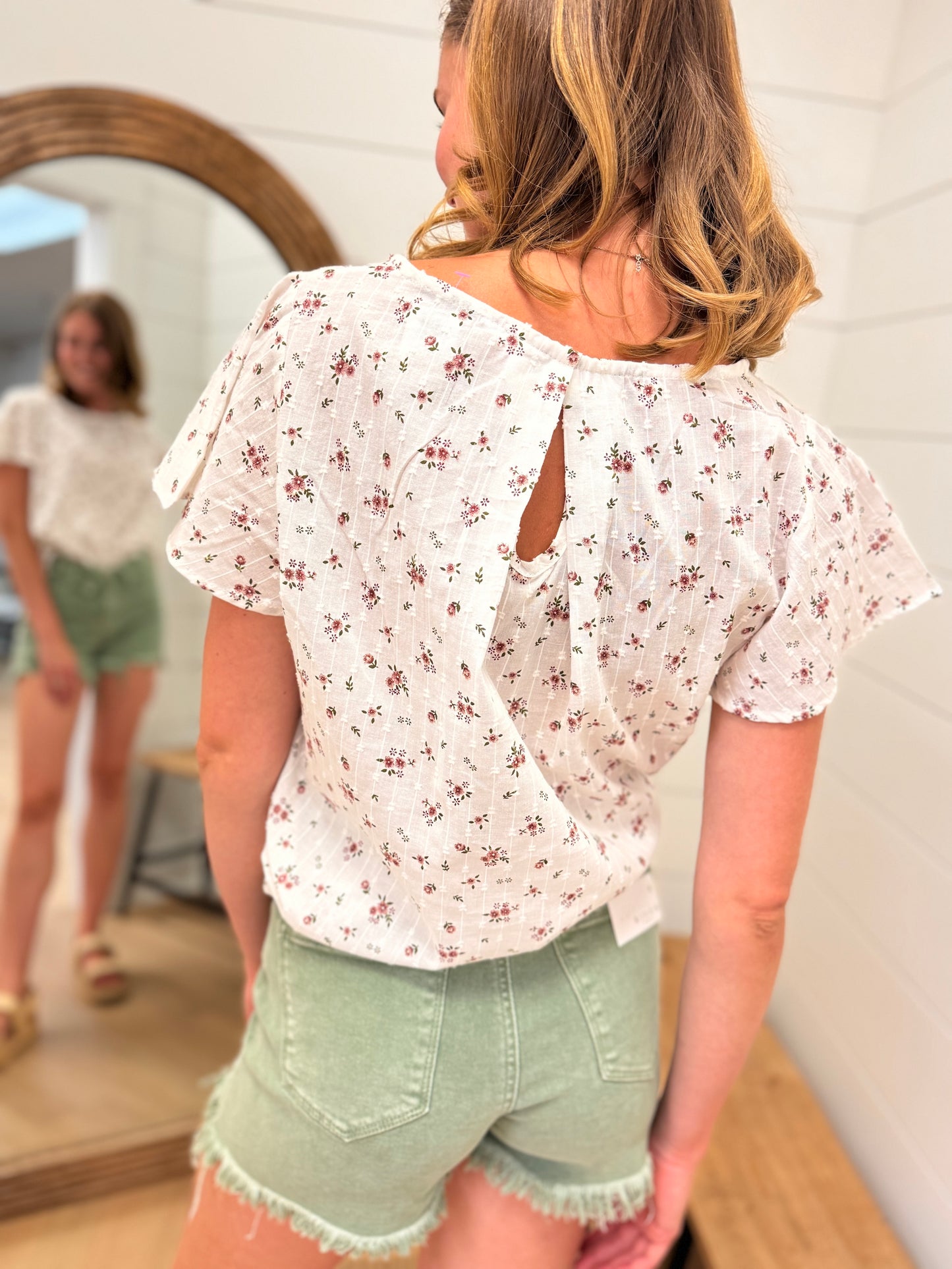 Mini Floral Top with Flutter Sleeve