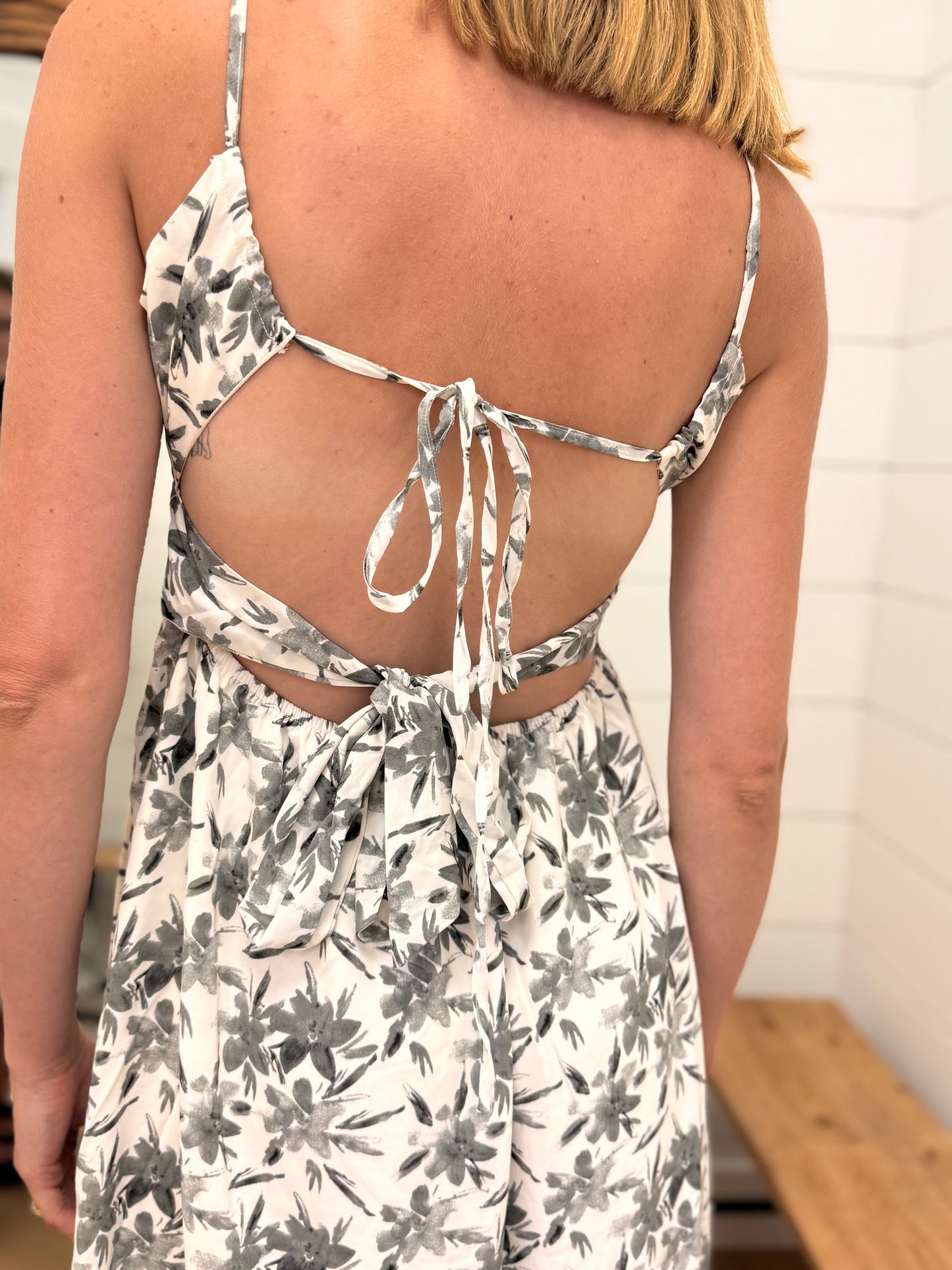Ivory + Grey Floral Print Dress