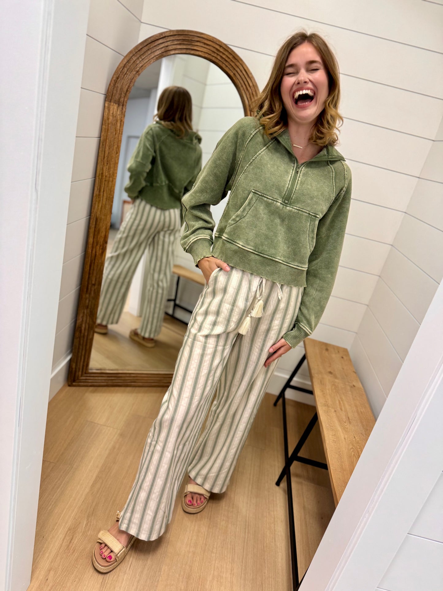 Olive + Cream Linen Pants