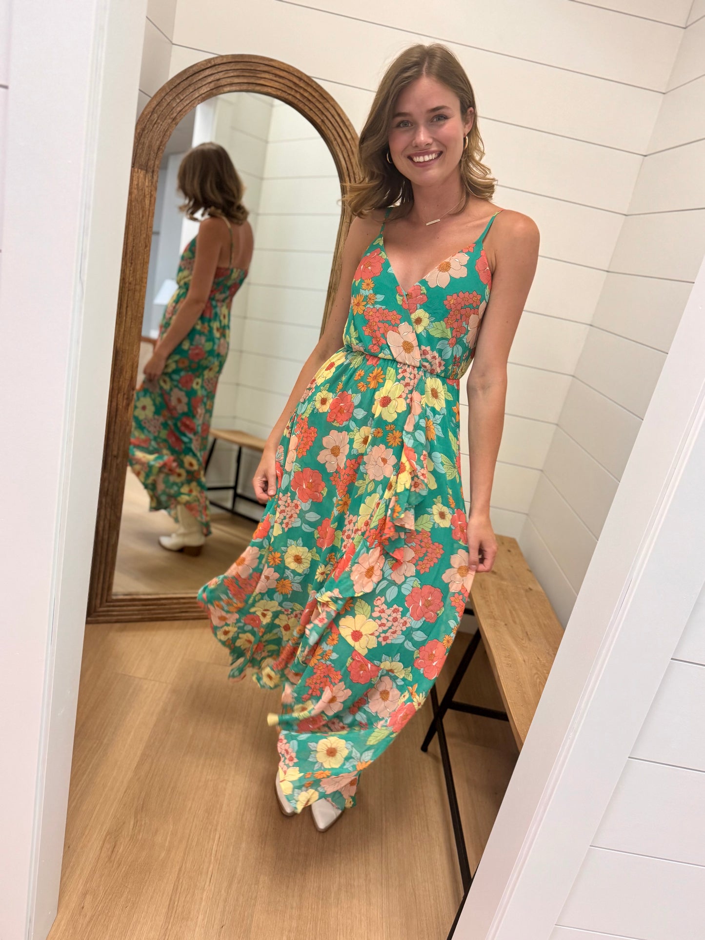 Retro Green Floral Dress