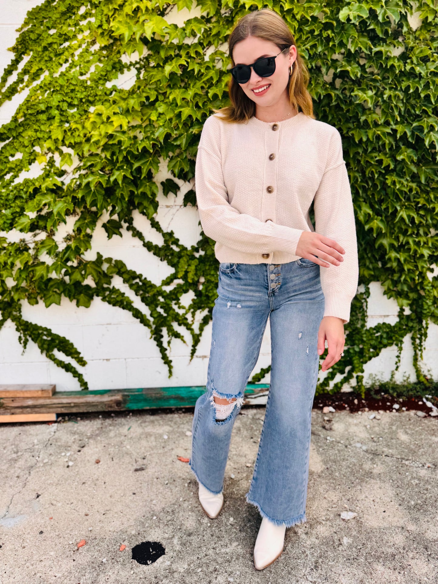 Button Down Long Sleeve Knit Cardigan