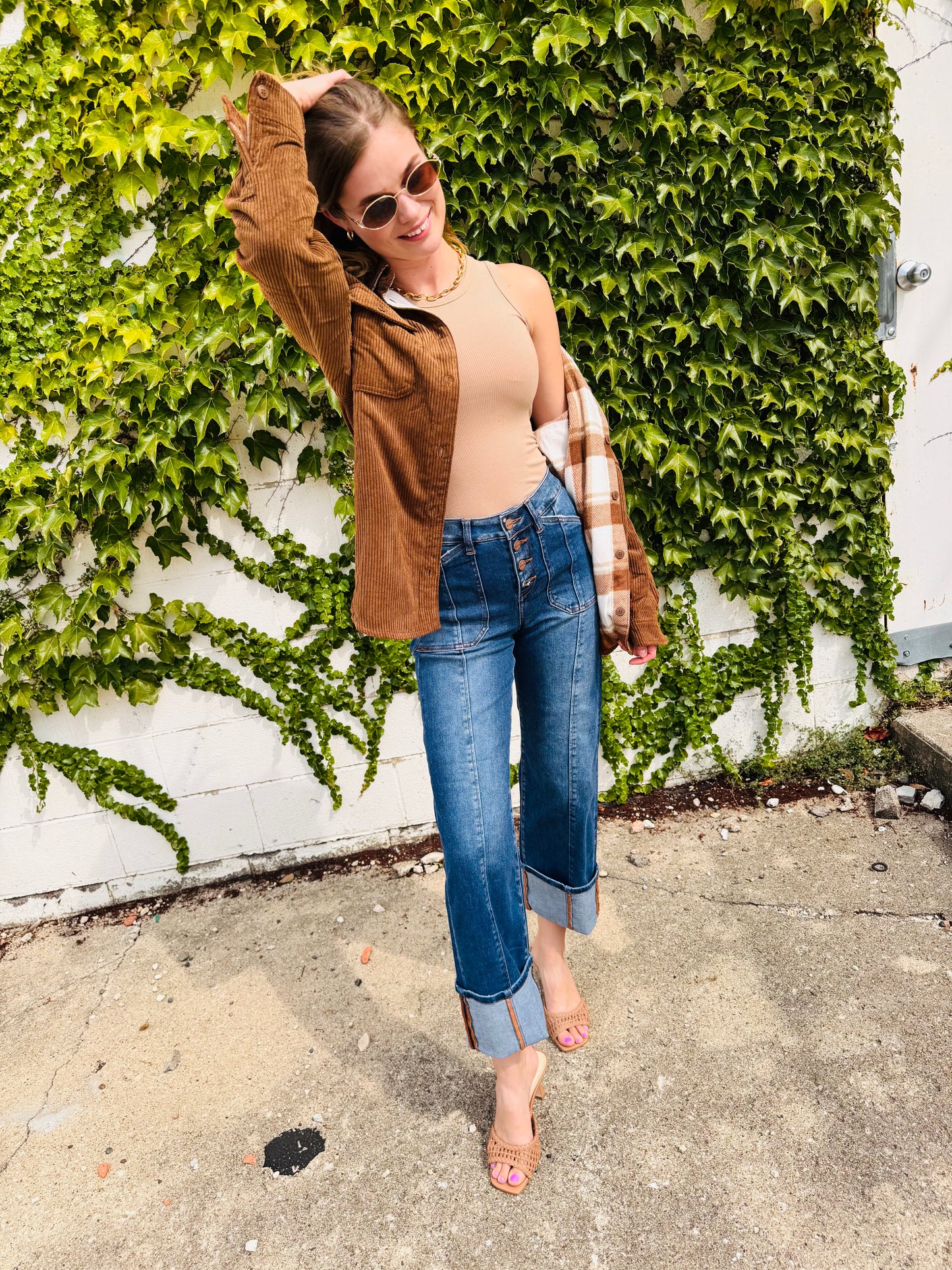 High Rise Crop Wide Straight Cuffed Jeans - Risen