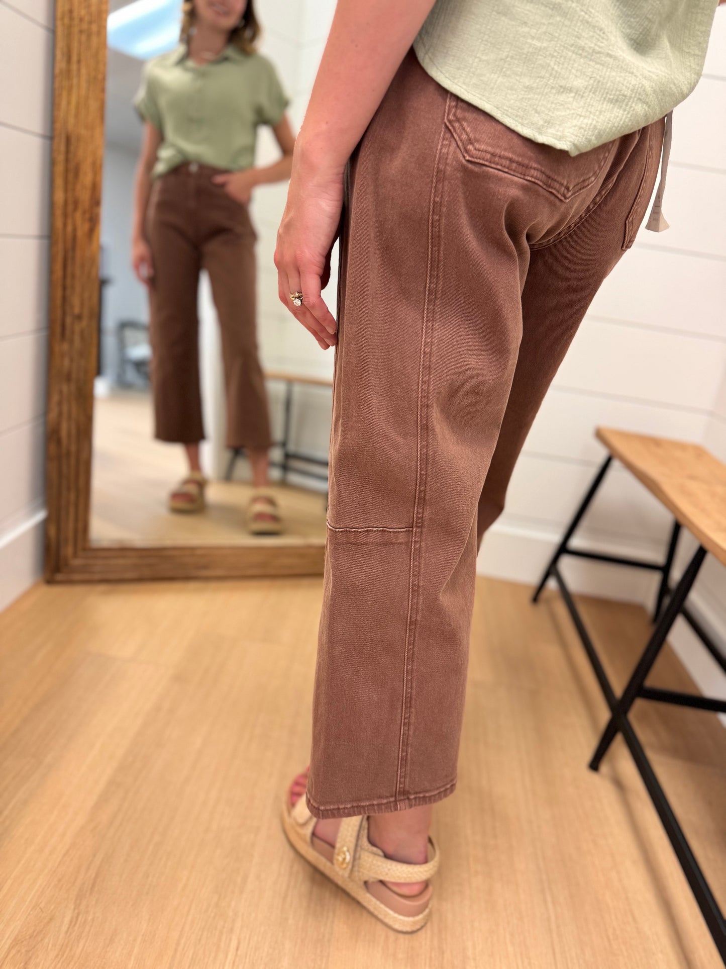 High Rise Barrel Pants - Risen