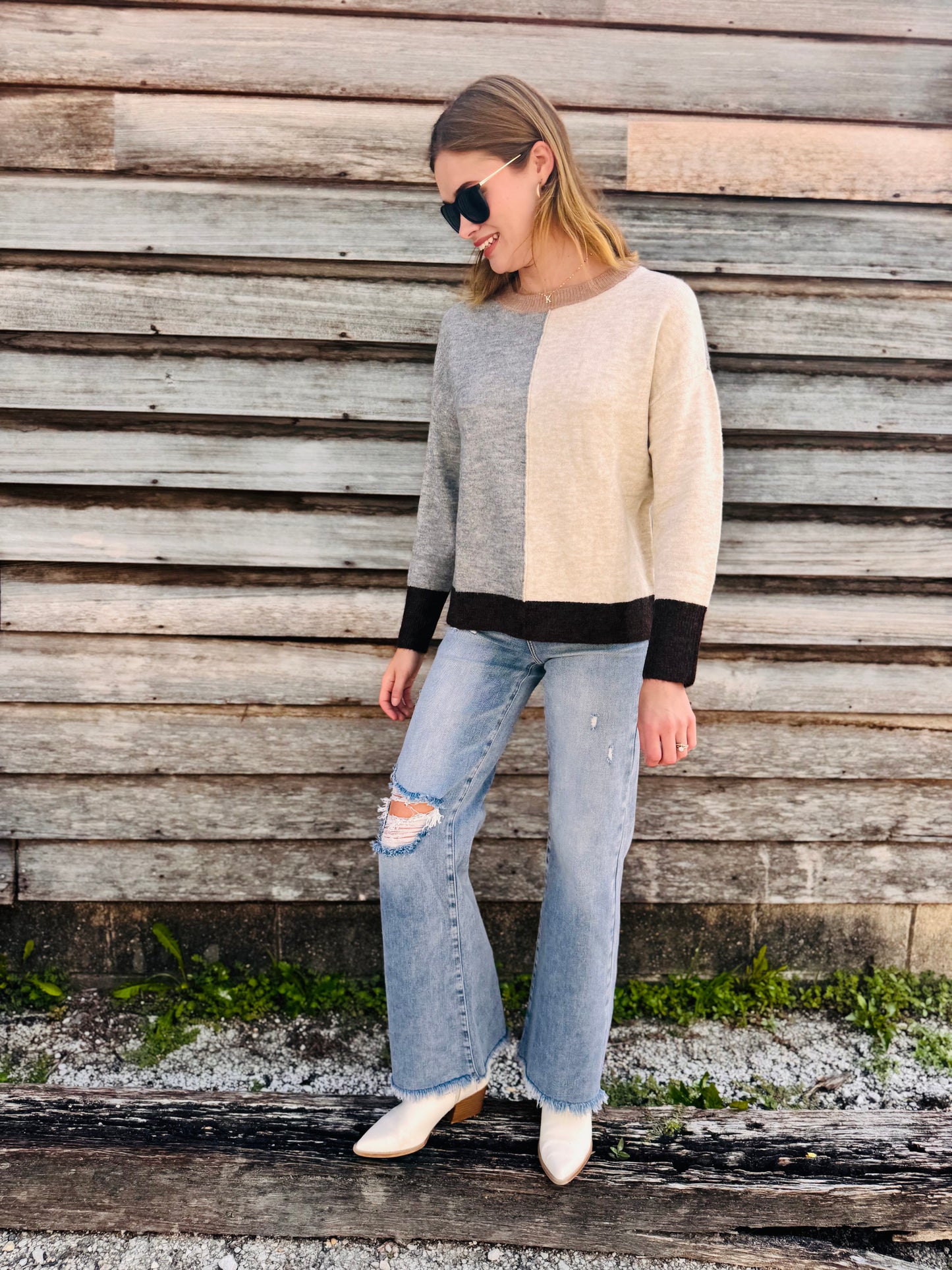 Colorblock Long Sleeve Knit Sweater