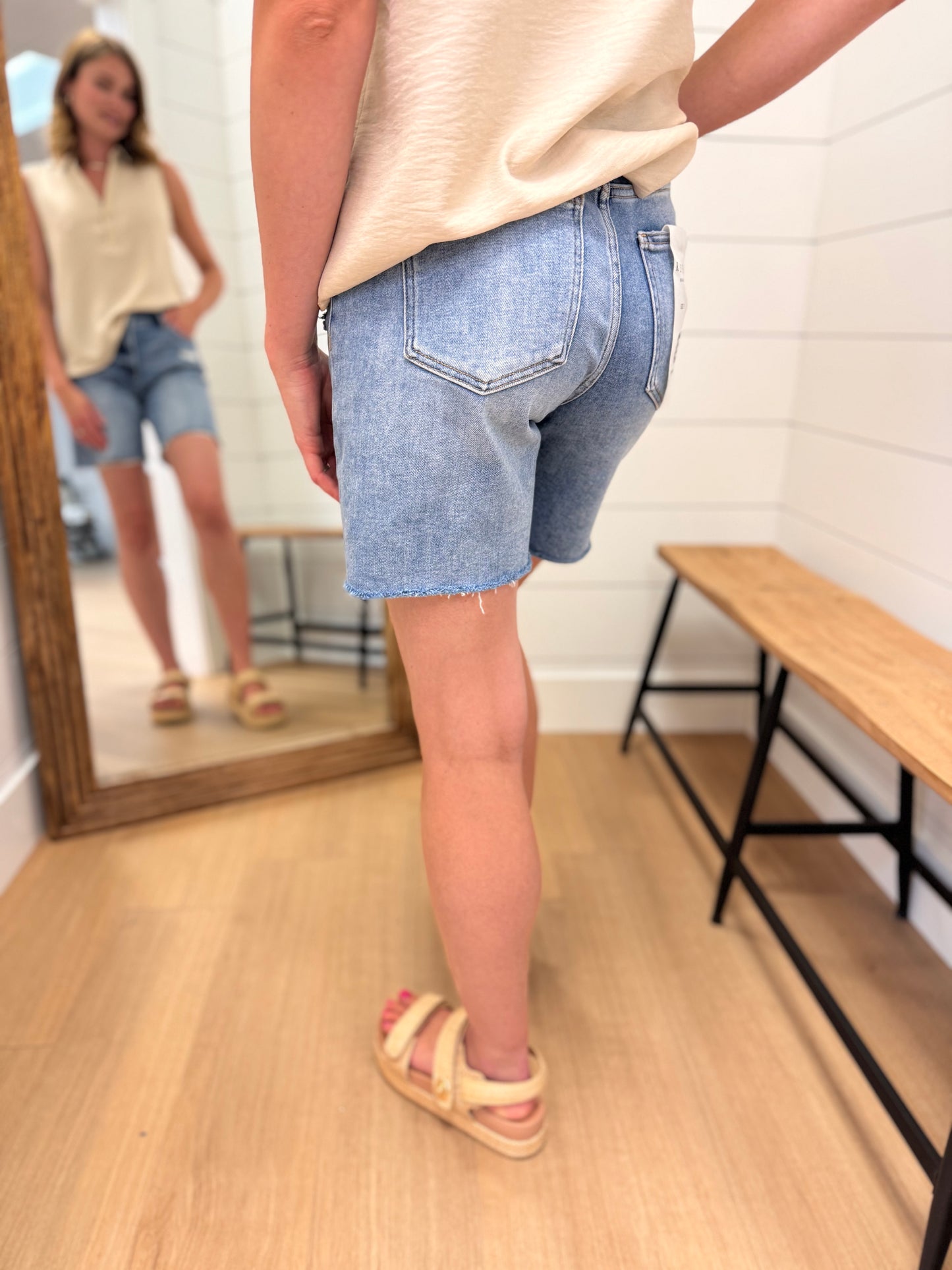 High Rise Light Wash Shorts - Risen