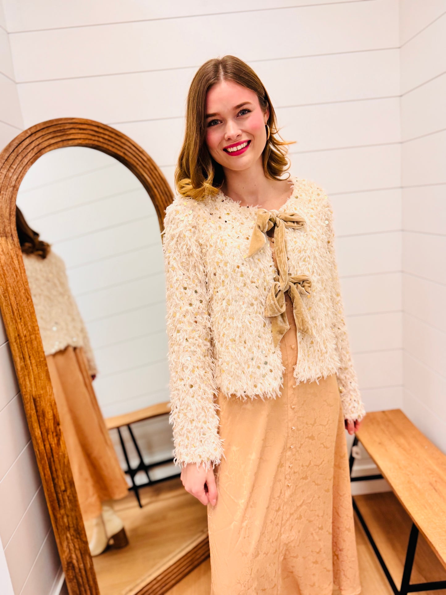 Sequin Holiday Jacket W/ Front Tie