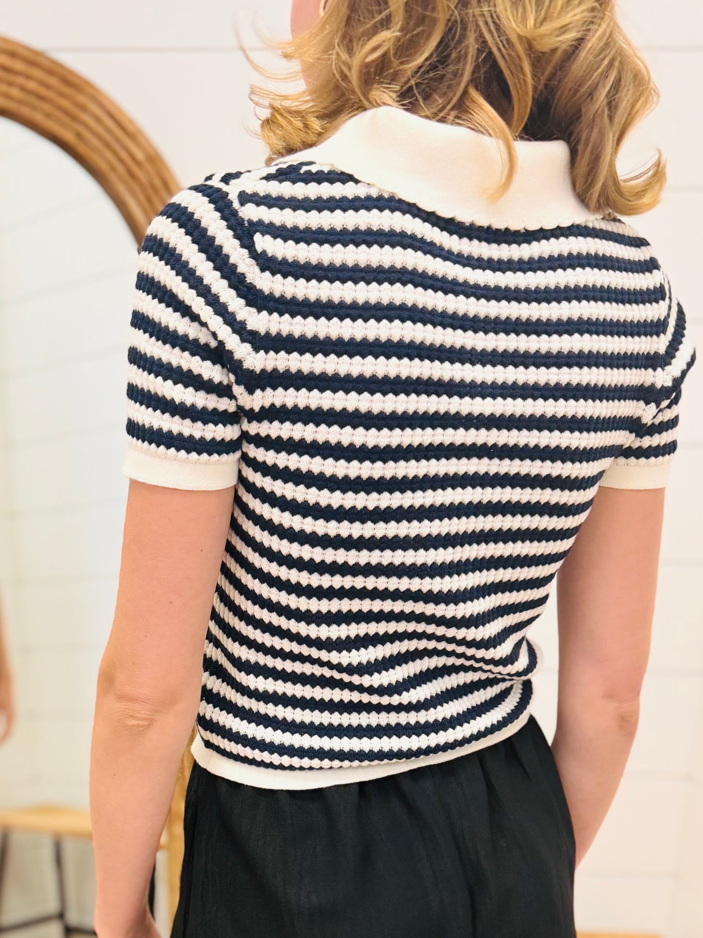 Stripe Short Sleeve Cropped Knit Cardigan