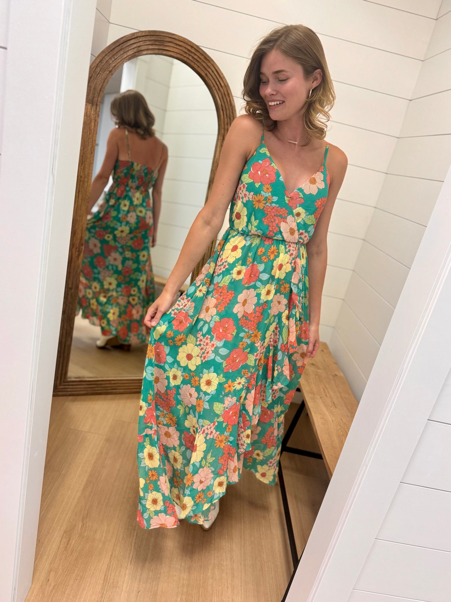 Retro Green Floral Dress