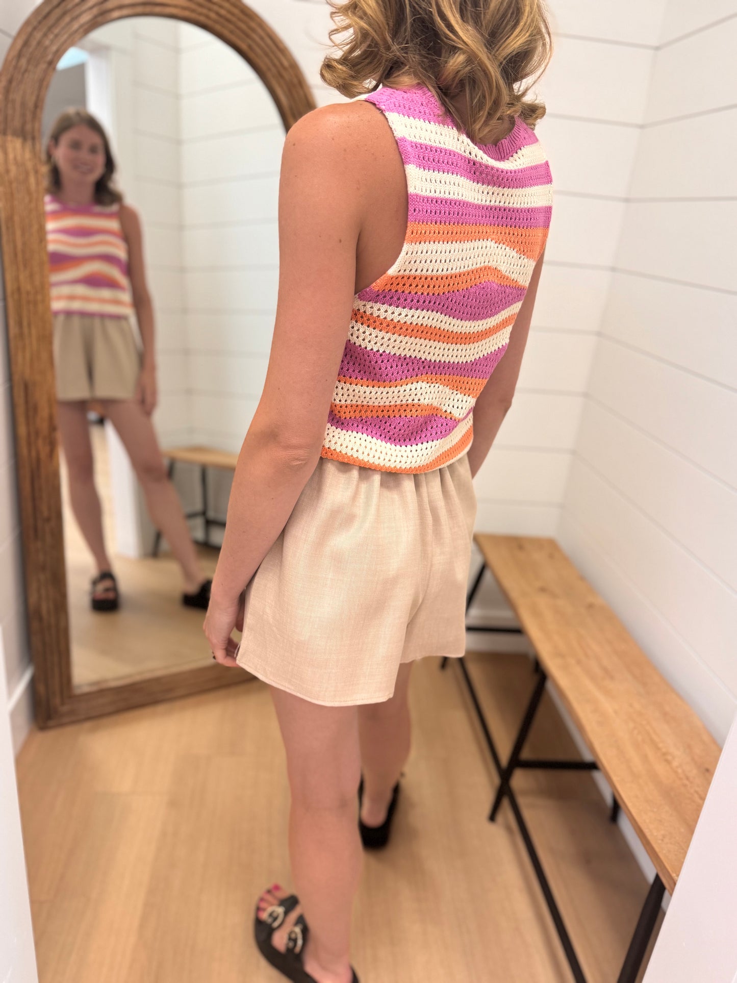 Multi Color Stripe Crochet Tank Top