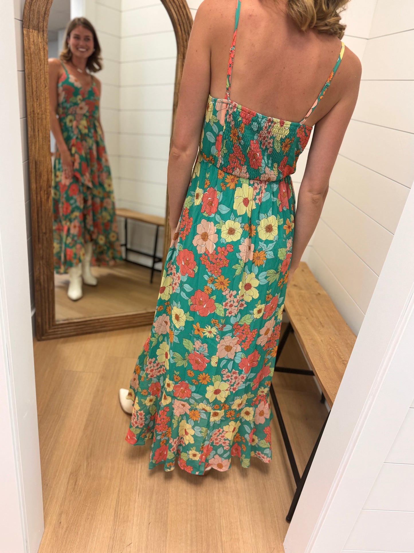 Retro Green Floral Dress
