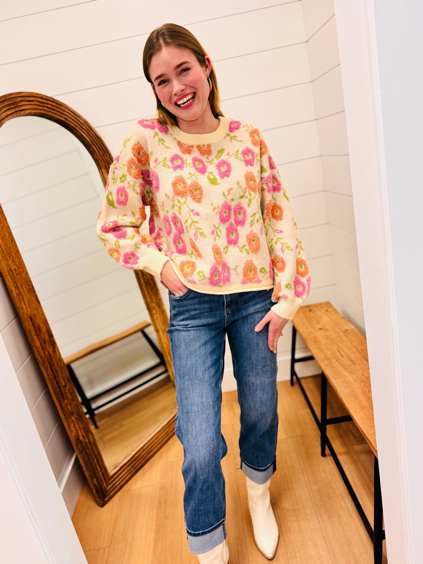 4 Way Stretch Slouchy Straight Jeans Cuffed Hem - Risen