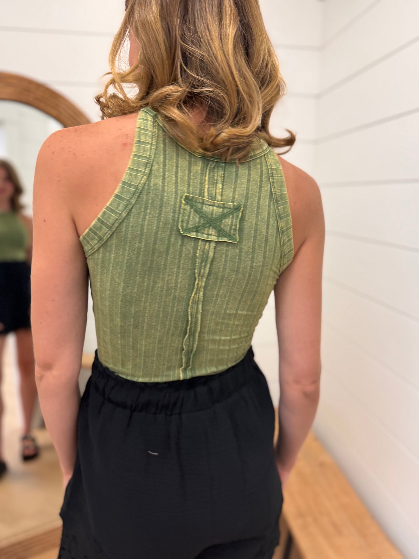 Vintage Wash Fitted Tank - Ash Olive