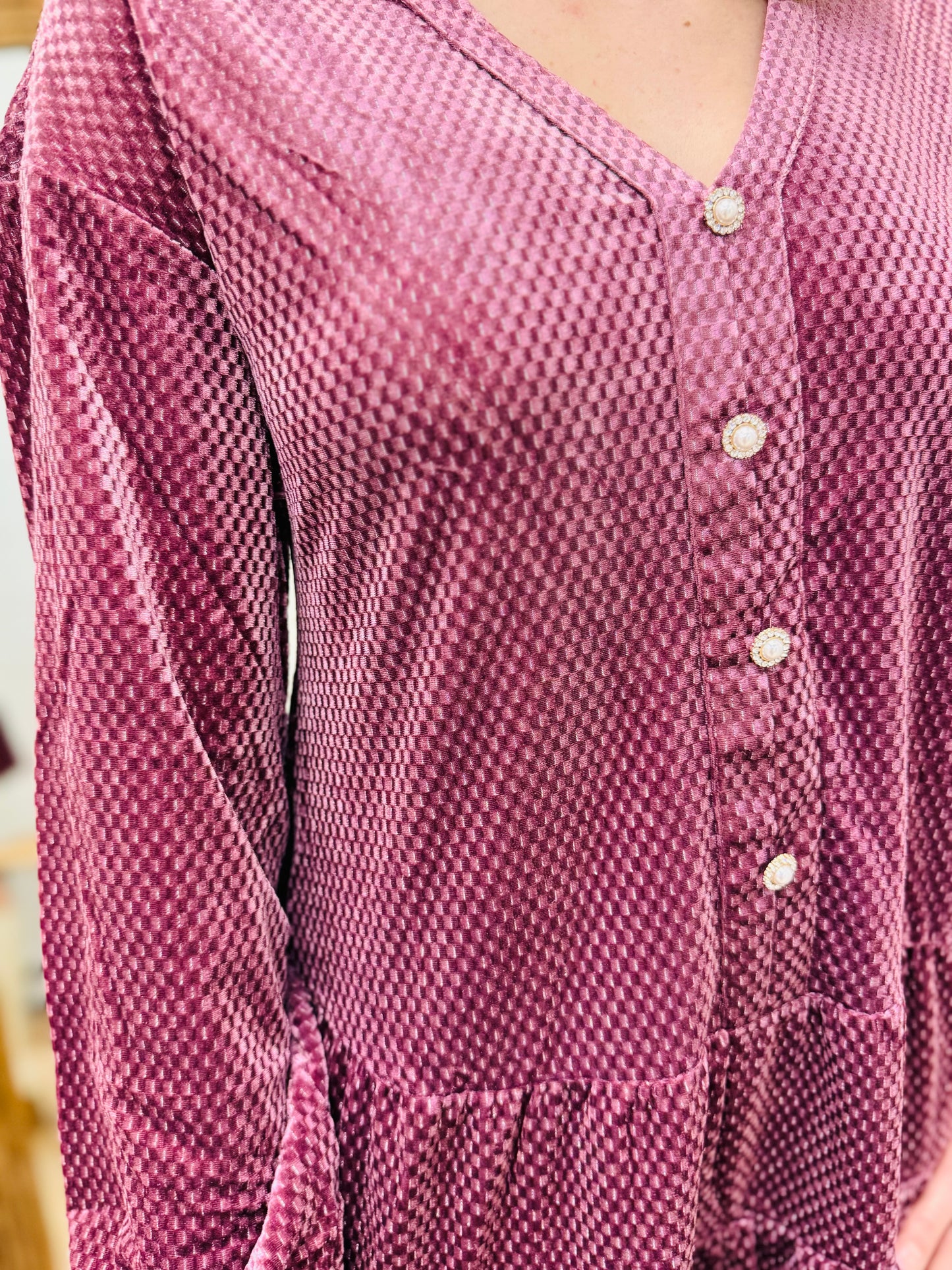 Tiered Textured Velvet Mini Dress