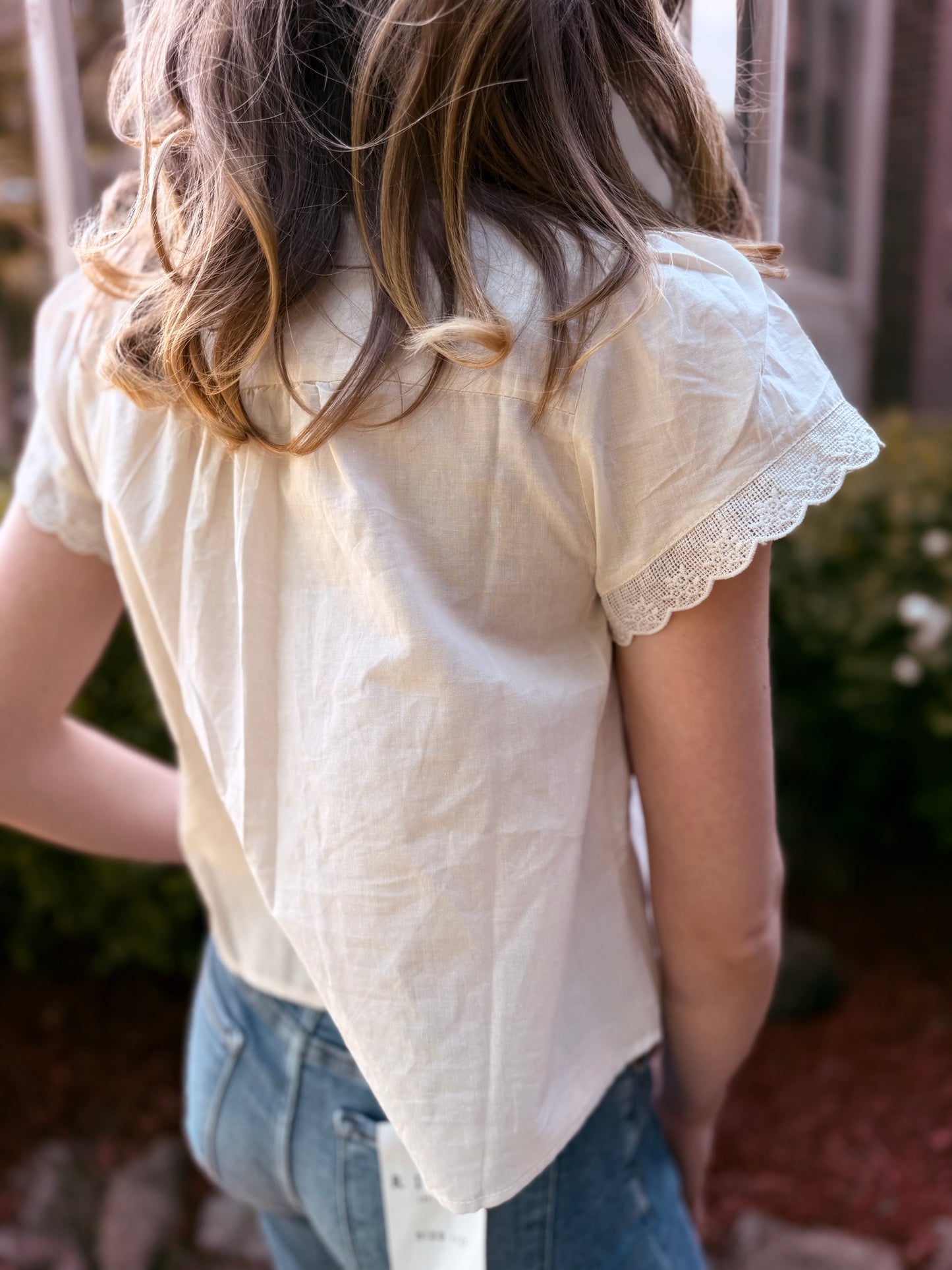 Scalloped Embroidered Front Tie Lace Trim Top