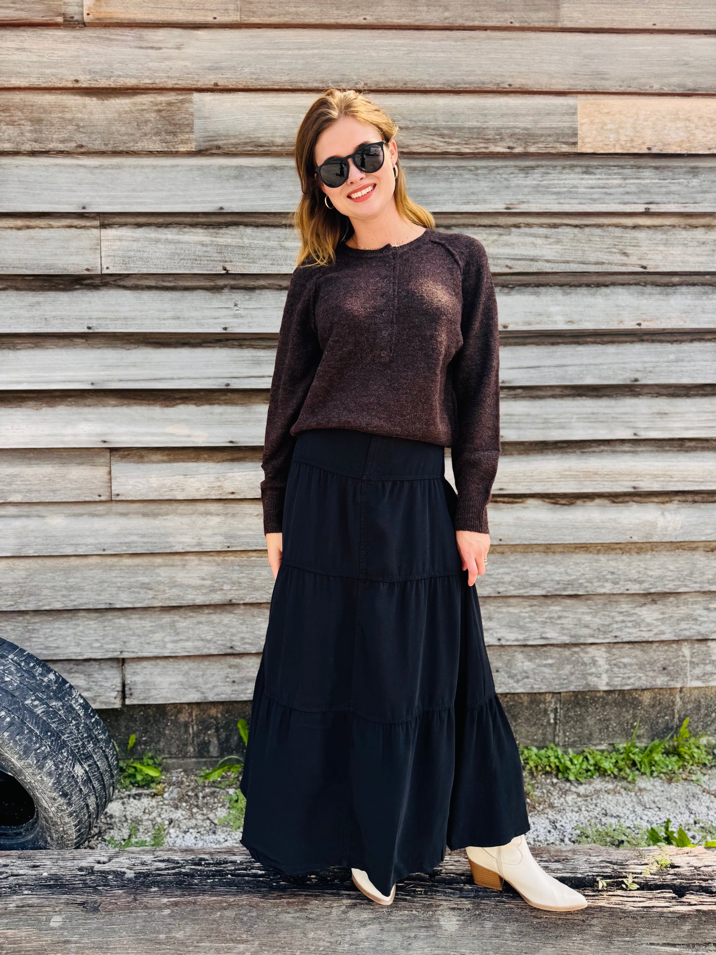 Raglan Long Sleeve Henley Knit Sweater