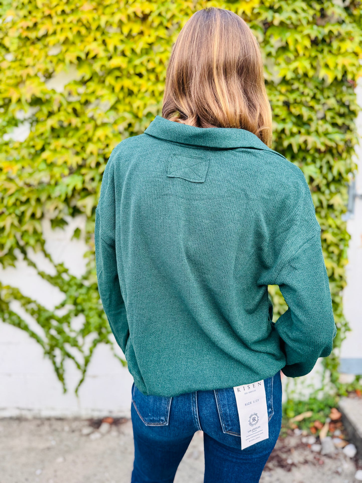 Collared Half Snap Button Long Sleeve Top