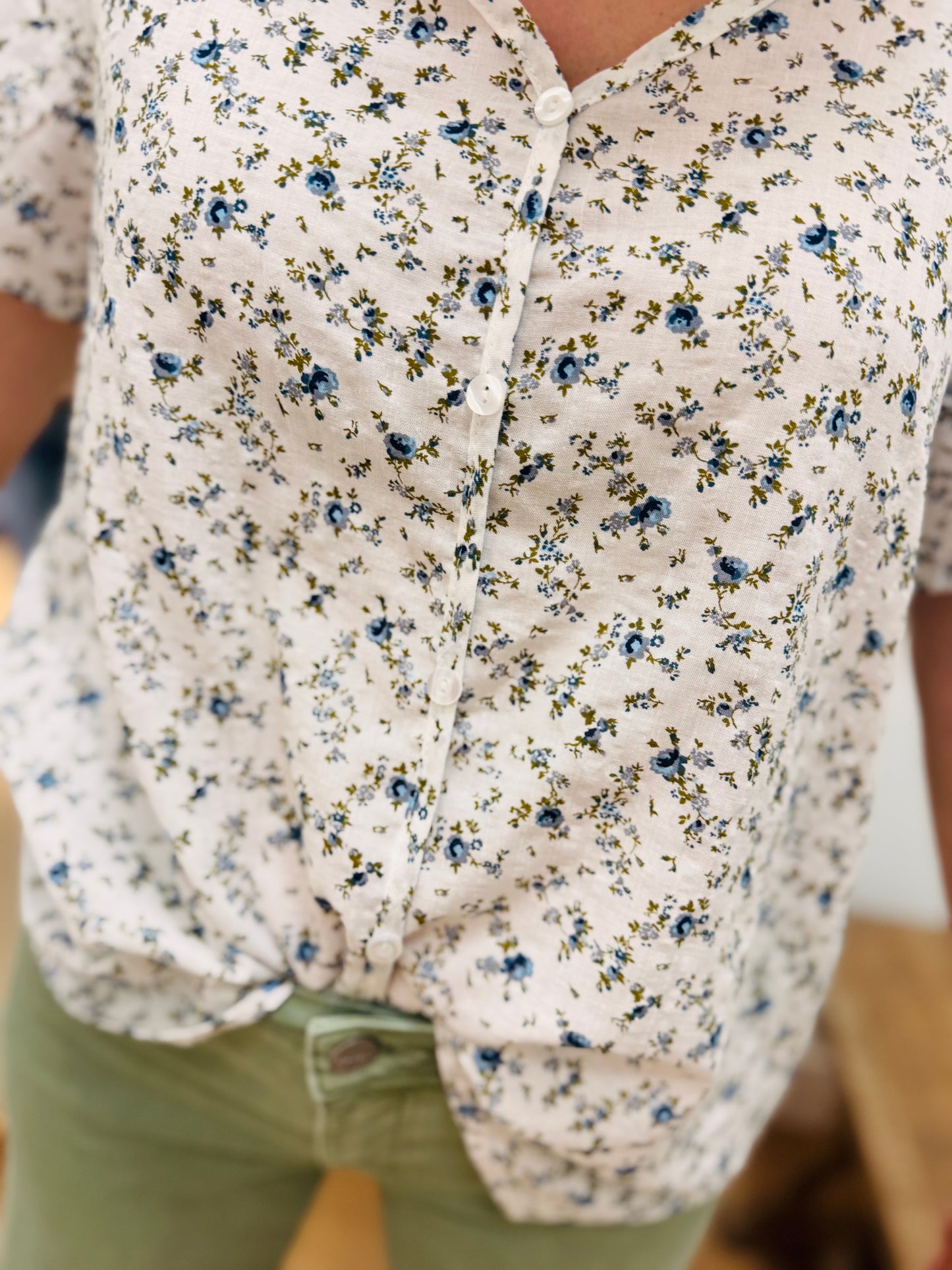 White + Navy Mini Floral Top