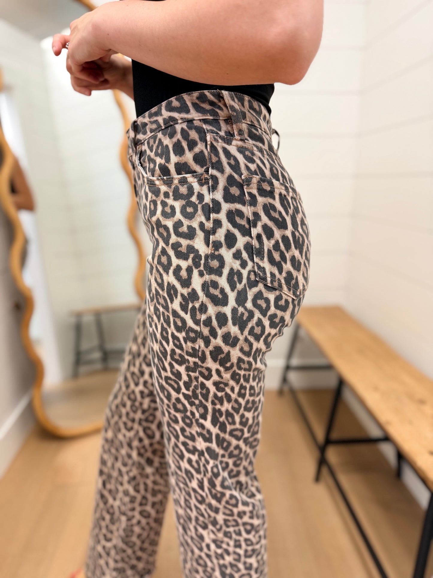 High Rise Leopard Print Flare Jeans - Lovervet