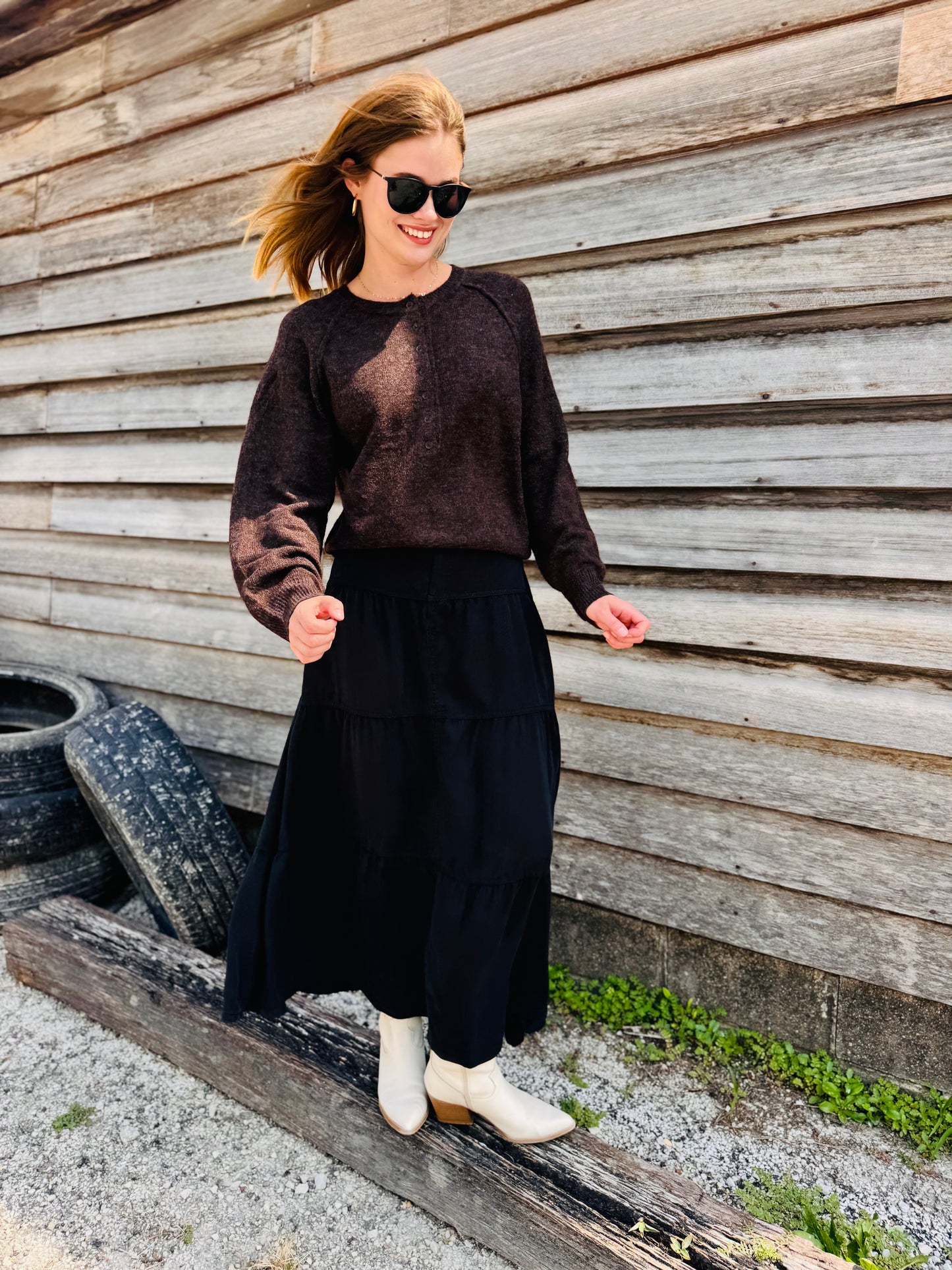 Raglan Long Sleeve Henley Knit Sweater