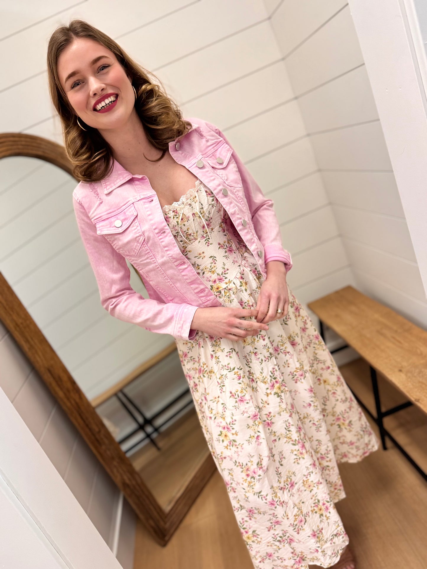 Irregular Fray Hemed Pink Jacket - Risen