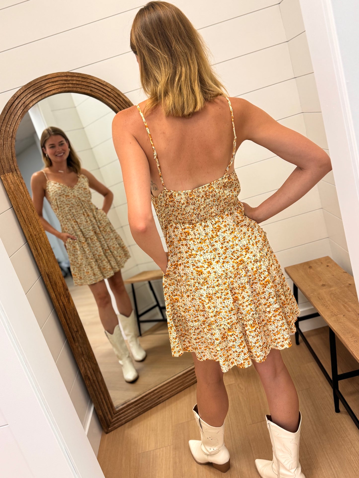 V Neck Floral Mini Dress
