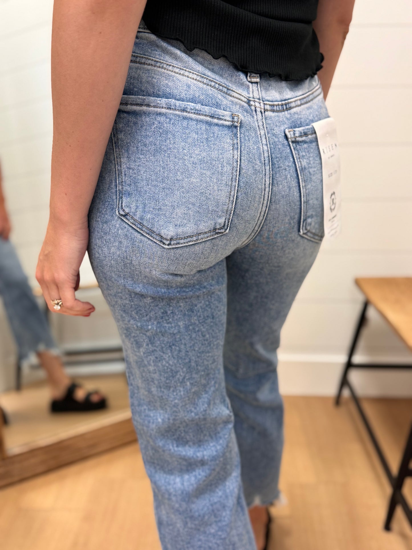 High Rise Straight Distressed Hem Jeans - Risen