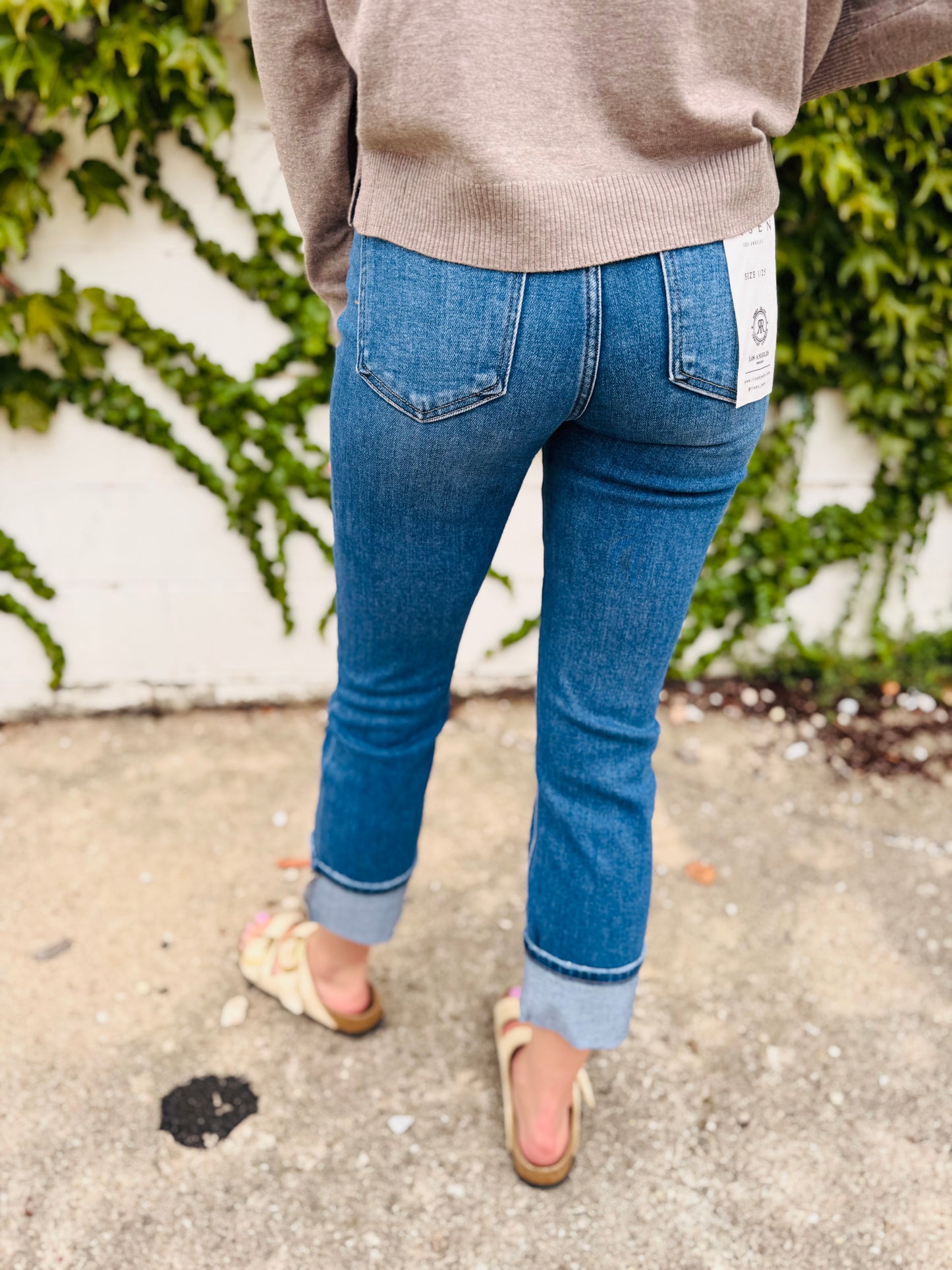 High Rise Ankle Straight Cuffed Jeans - Risen