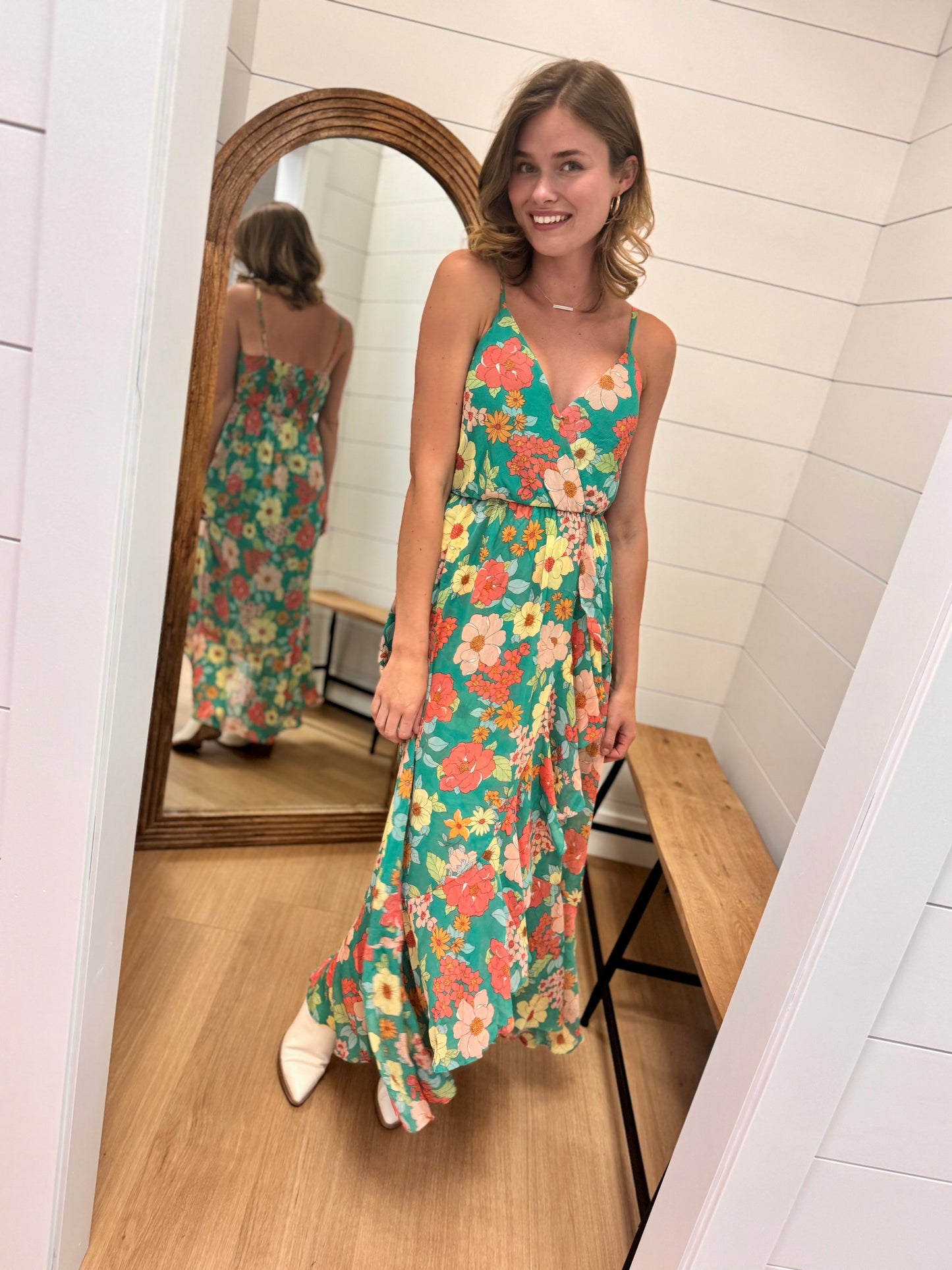 Retro Green Floral Dress