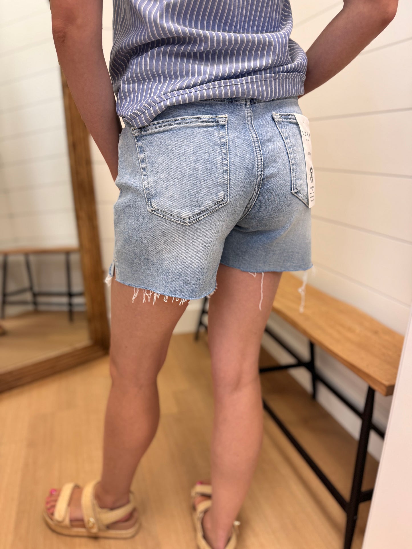 High Rise Light Wash Shorts - Risen