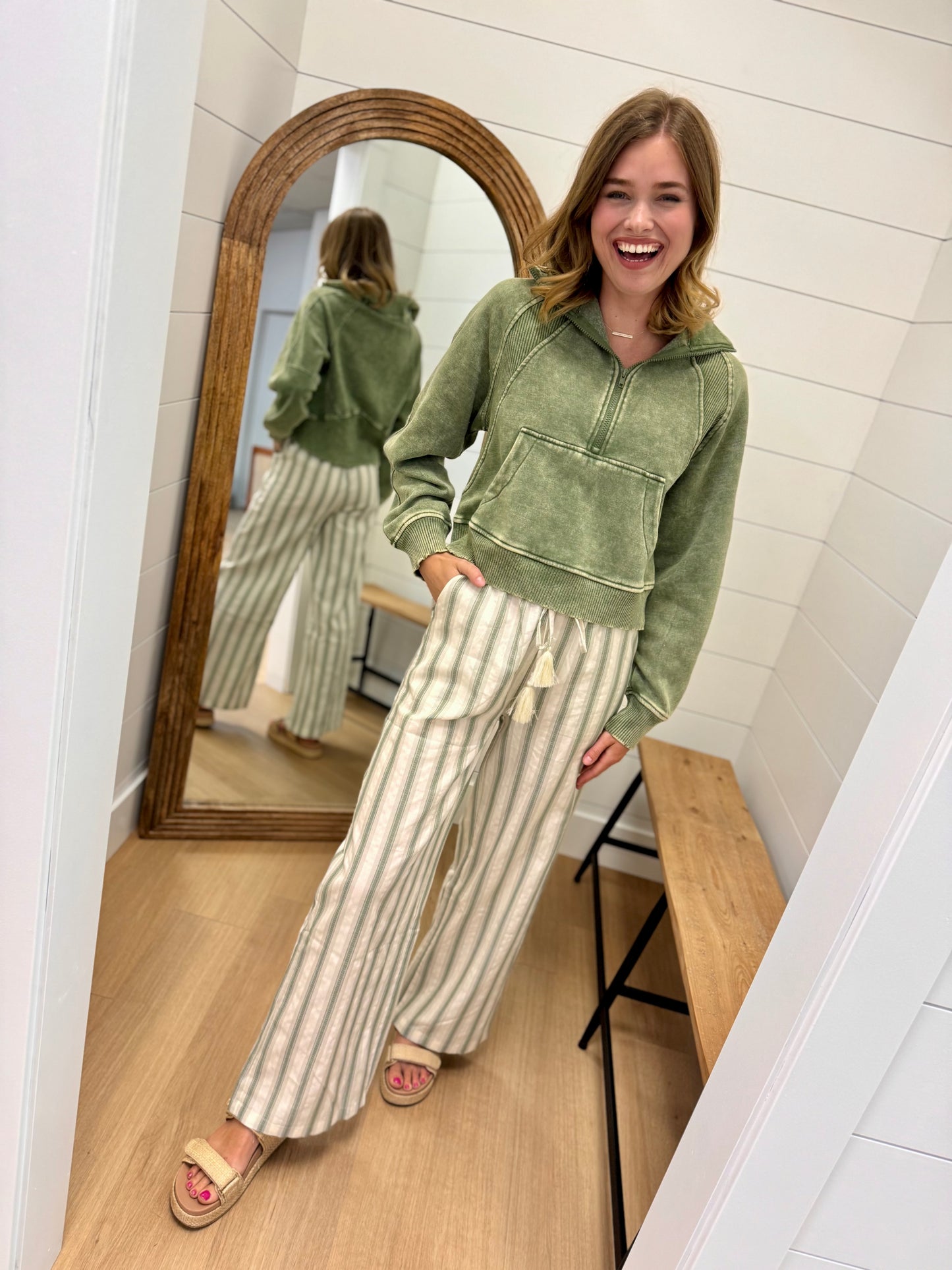 Olive + Cream Linen Pants