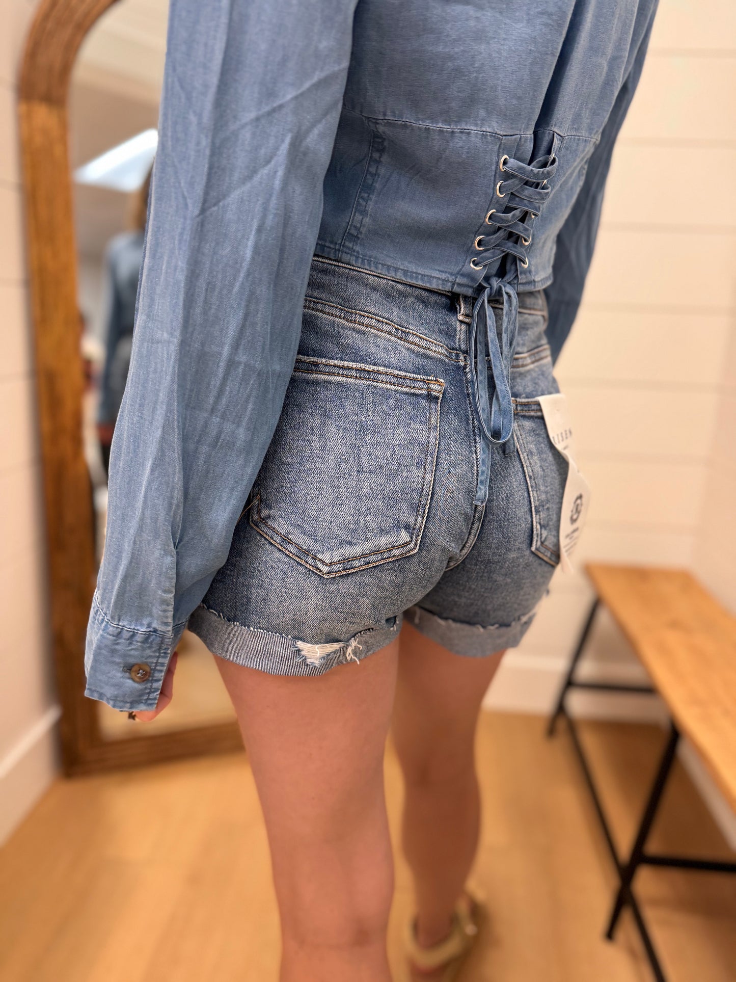 High Rise Ripped Hem Shorts - Risen